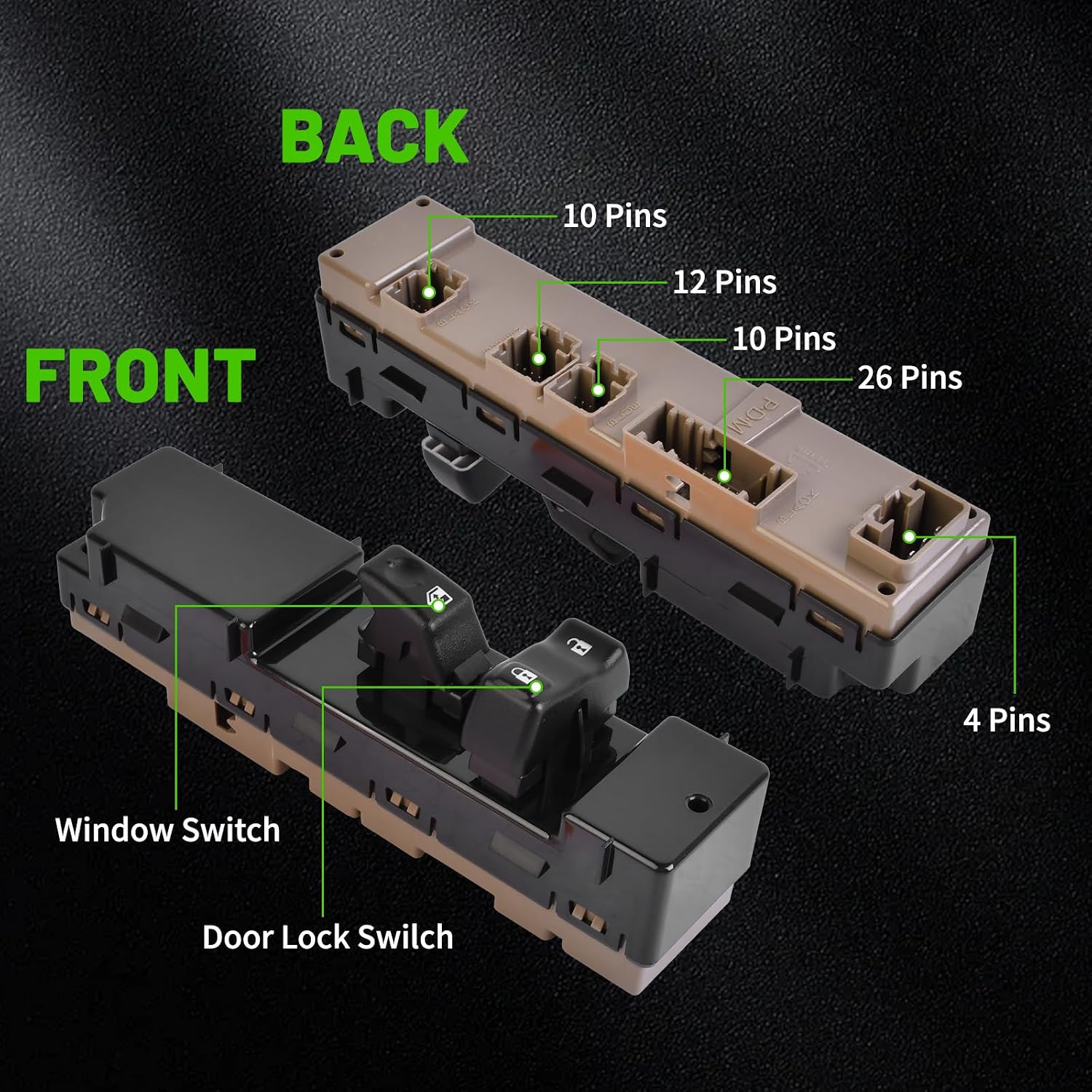 19115820 Front Passenger Window Switch & Door Lock with Black Bezel Compatible with Chevy Silverado 2003-2006 Avalanche GMC Sierra 1500 2500 3500 Yukon Cadillac Escalade Hummer