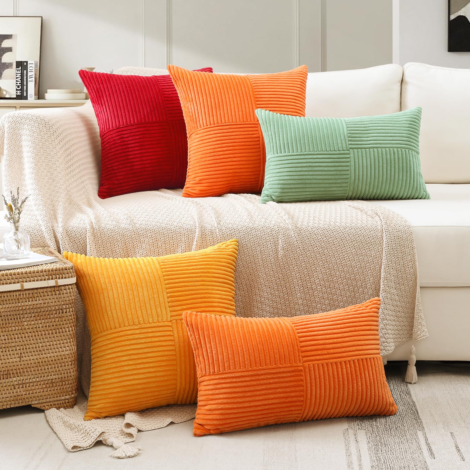 Sungeek Housse De Coussin Velours Côtelé 50x50 Cm Marron Foncé - Décorative Uni Rayé Pour Canapé Et Lit