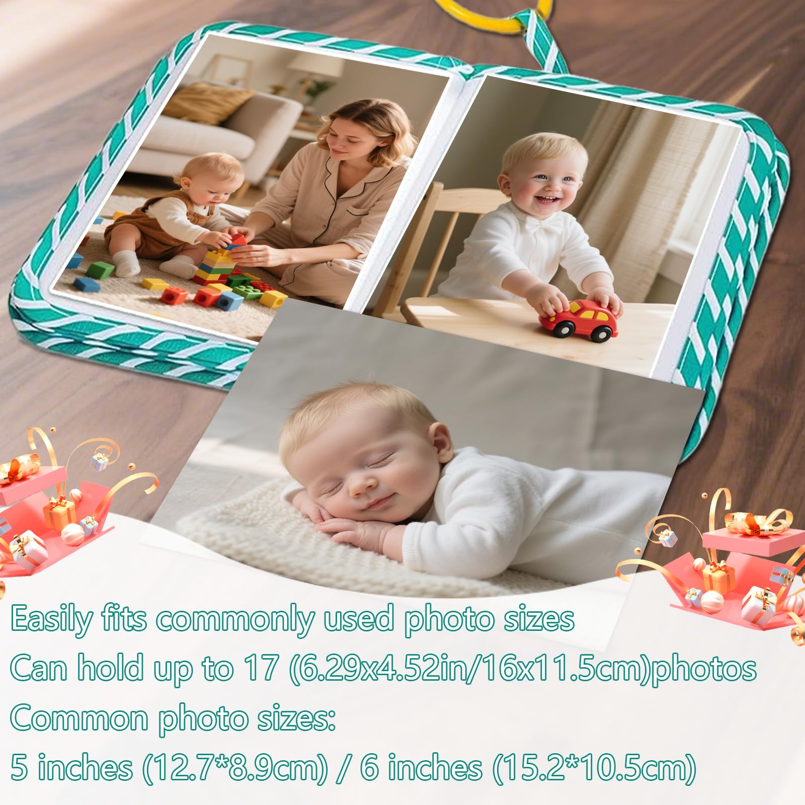 Photo Album Fits 17 6x4 Pictures, Soft Cloth My First Photo Book Memory Book with Mirror - Image 4