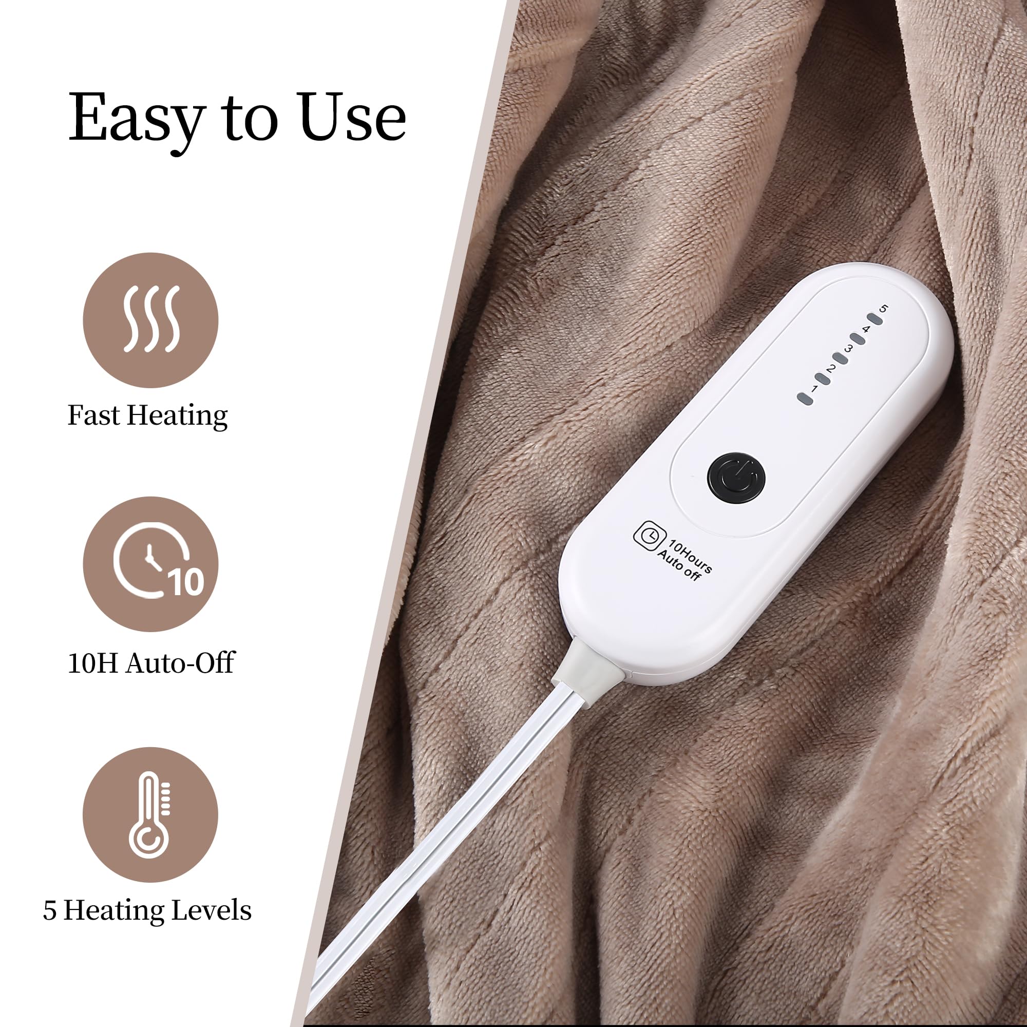 Twin Size Electric Blanket, Doublesided Flannel Heated Blanket with 5