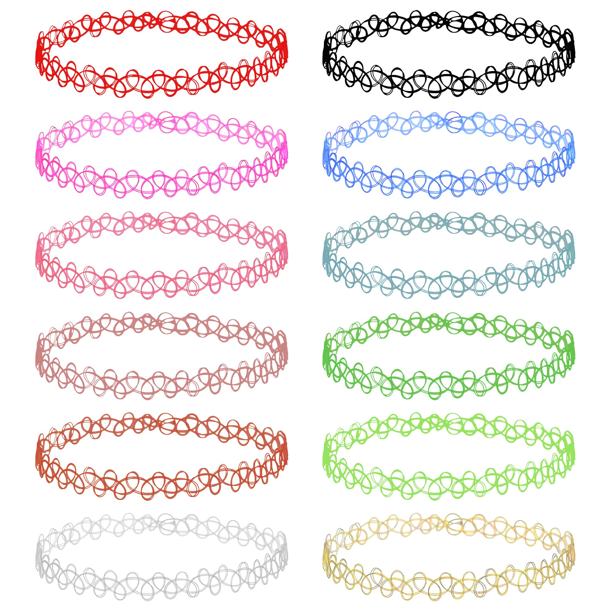 EUIOOVMChoker Necklace Kit, 12 Pcs Multi-Color Tattoo Necklaces, 90s Fashion Lace Clavicle Chain, Elastic Stretchable Black Choker, Gothic Accessories for Women Lady Girls