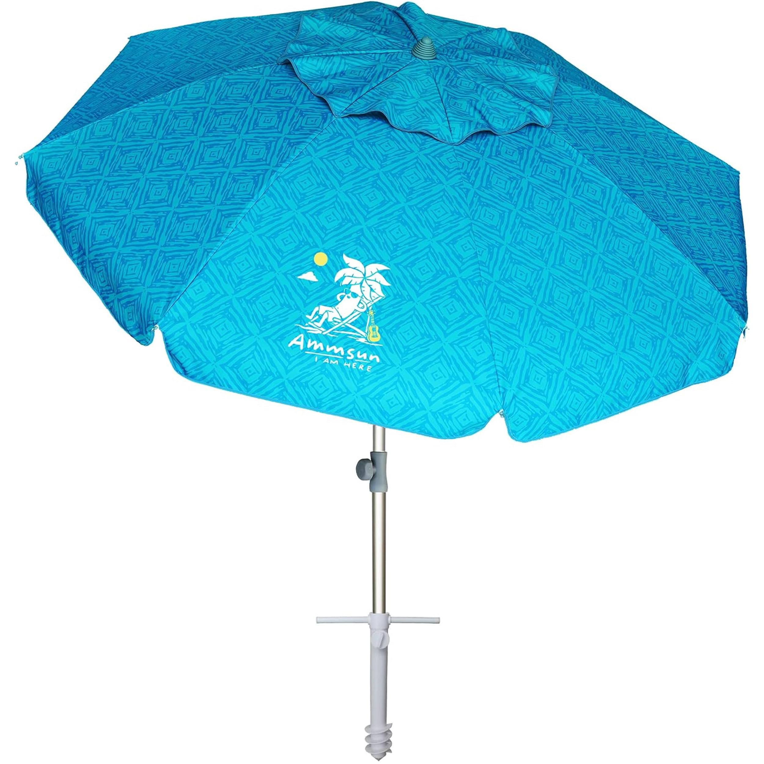 AMMSUN 7ft Heavy Duty High Wind Beach Umbrella with Sand Anchor & Tilt Sun Shelter UV 50+ Protection Outdoor Sunshade Umbrellas Carry Bag for Patio Garden Pool Backyard Teal