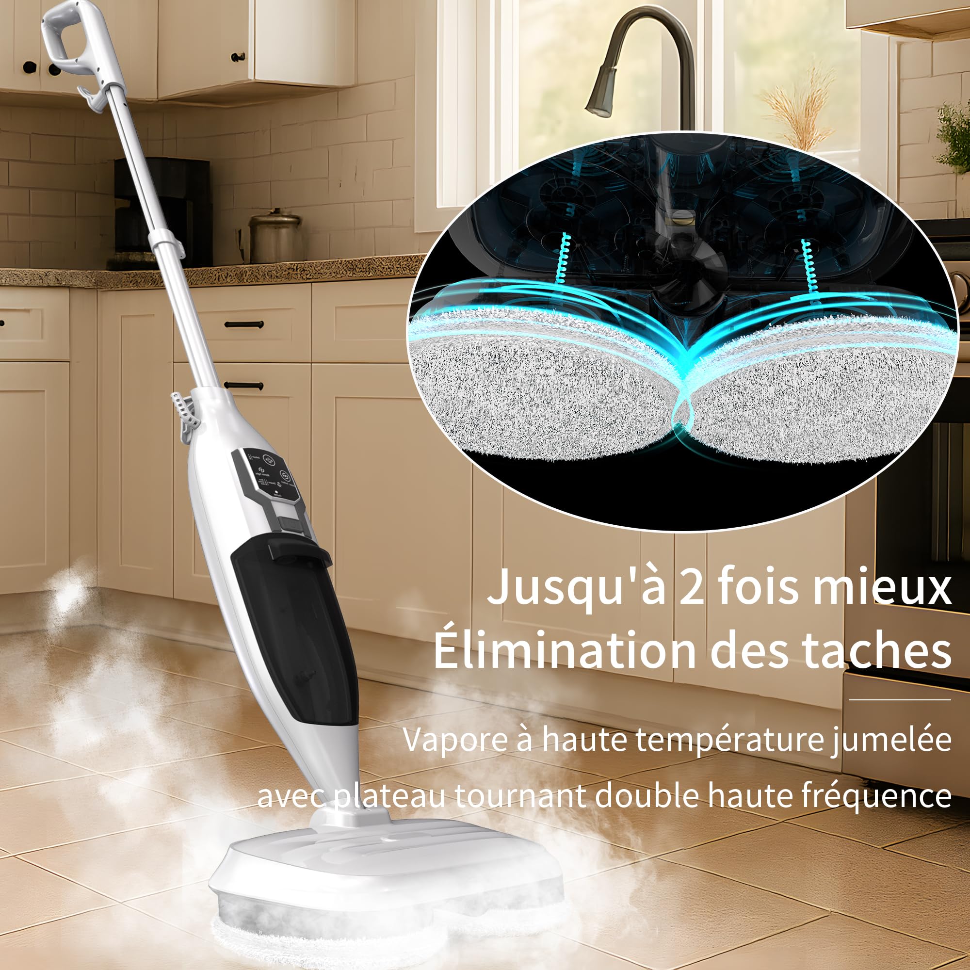 Steam Mop, lavapavimenti a Vapore per la Pulizia, pulitore a Vapore Portatile Multiuso, 13 Accessori, per Pavimenti in Legno, Laminato, Vinile, Piastrelle, Marmo