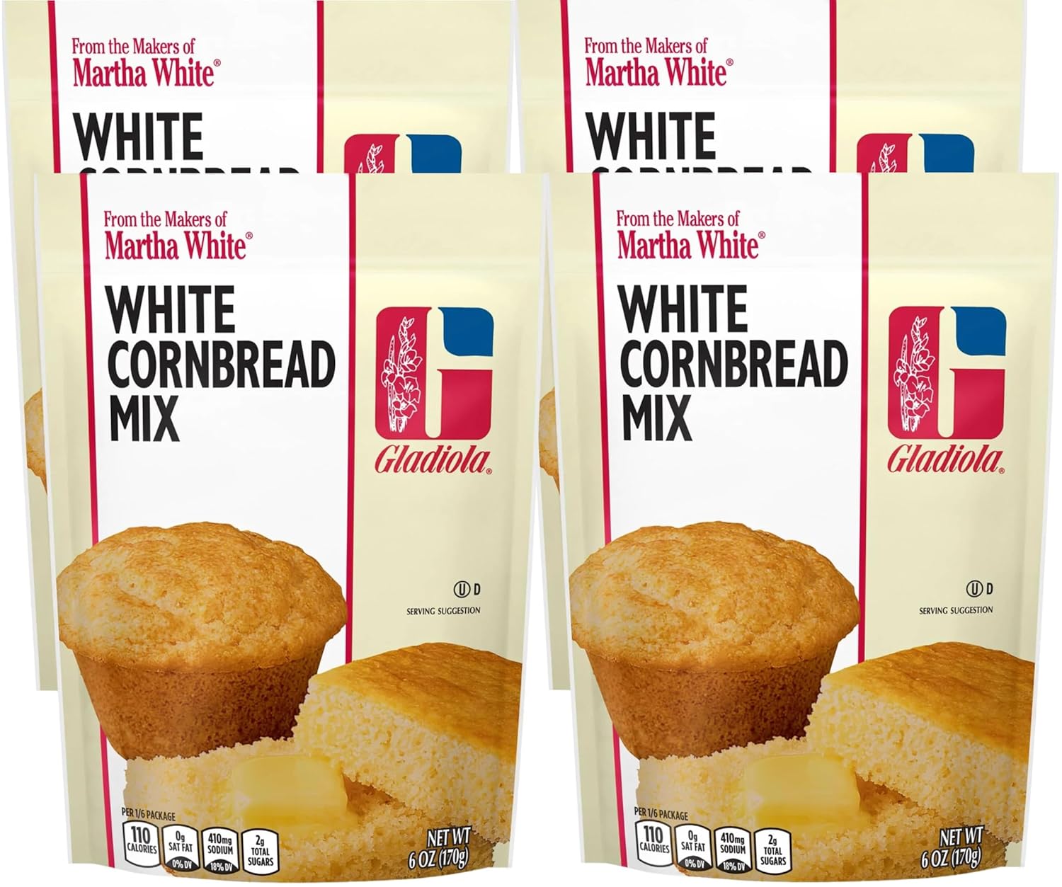 Martha White Gladiola White Cornbread Mix 6oz Pack of 4 - Southern-Style, Easy Bake for Tender Cornbread & Muffins