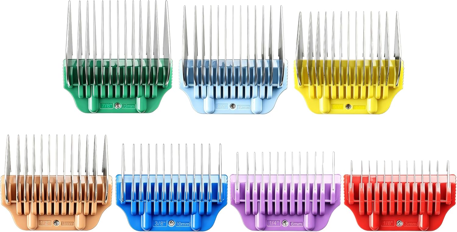 7-Piece Pet Grooming Clipper Attachment Guard Comb;10mm-32mm, for Wide A5 Blades, Compatible with Andis, Conair, Wahl, Laube, Thrive, Bucchelli, or other A5 Series, Only Fit for 10W/15W/30W Wide Blade
