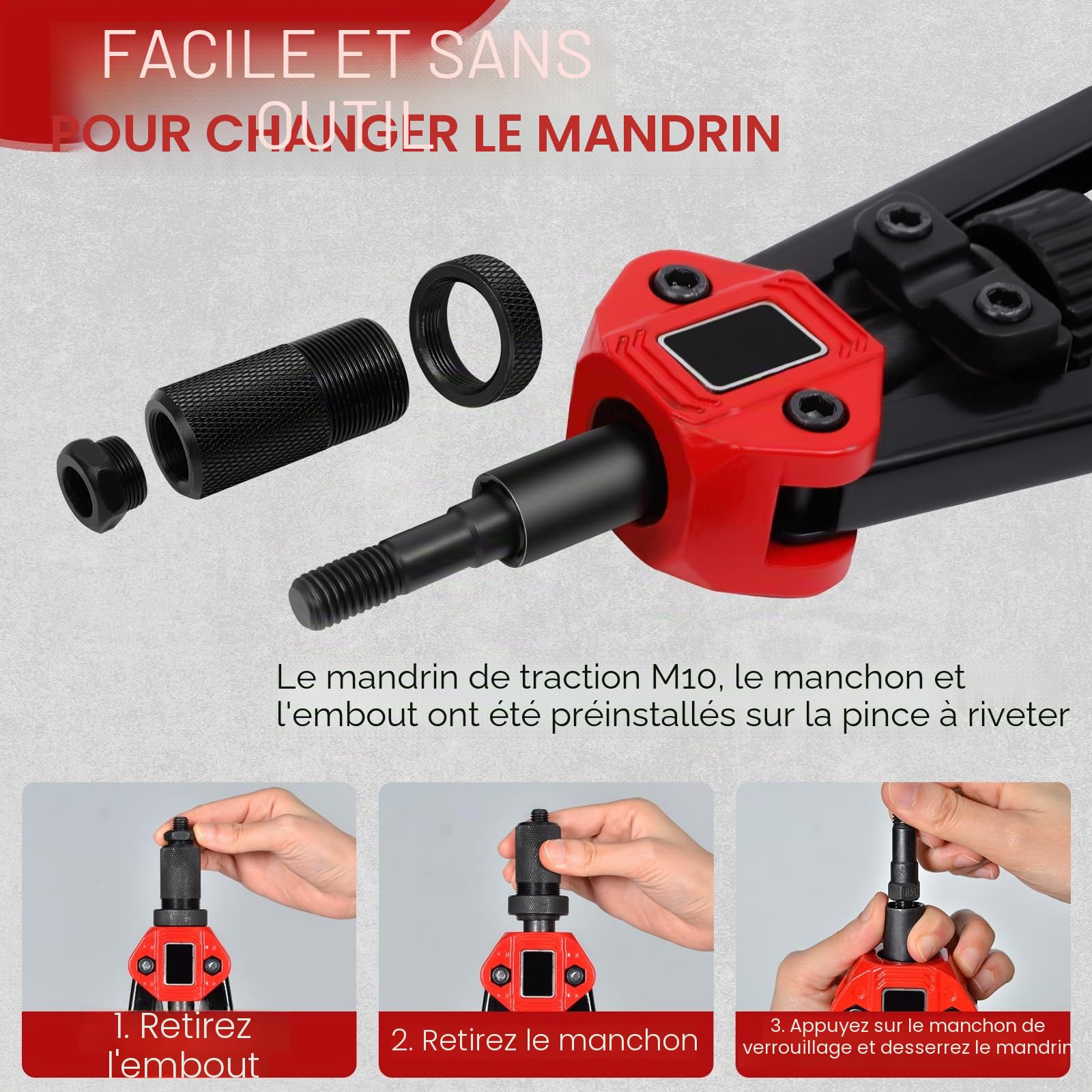 H HOLDPEAK Pince a Insert Fileté, 13" Pince a écrous à rivets, Kit Professionnel Outil à Riveter avec 70 écrous et 7 Mandrins M3-M12 facile à remplacer, Pince a Rivet Fileté avec étui de transport