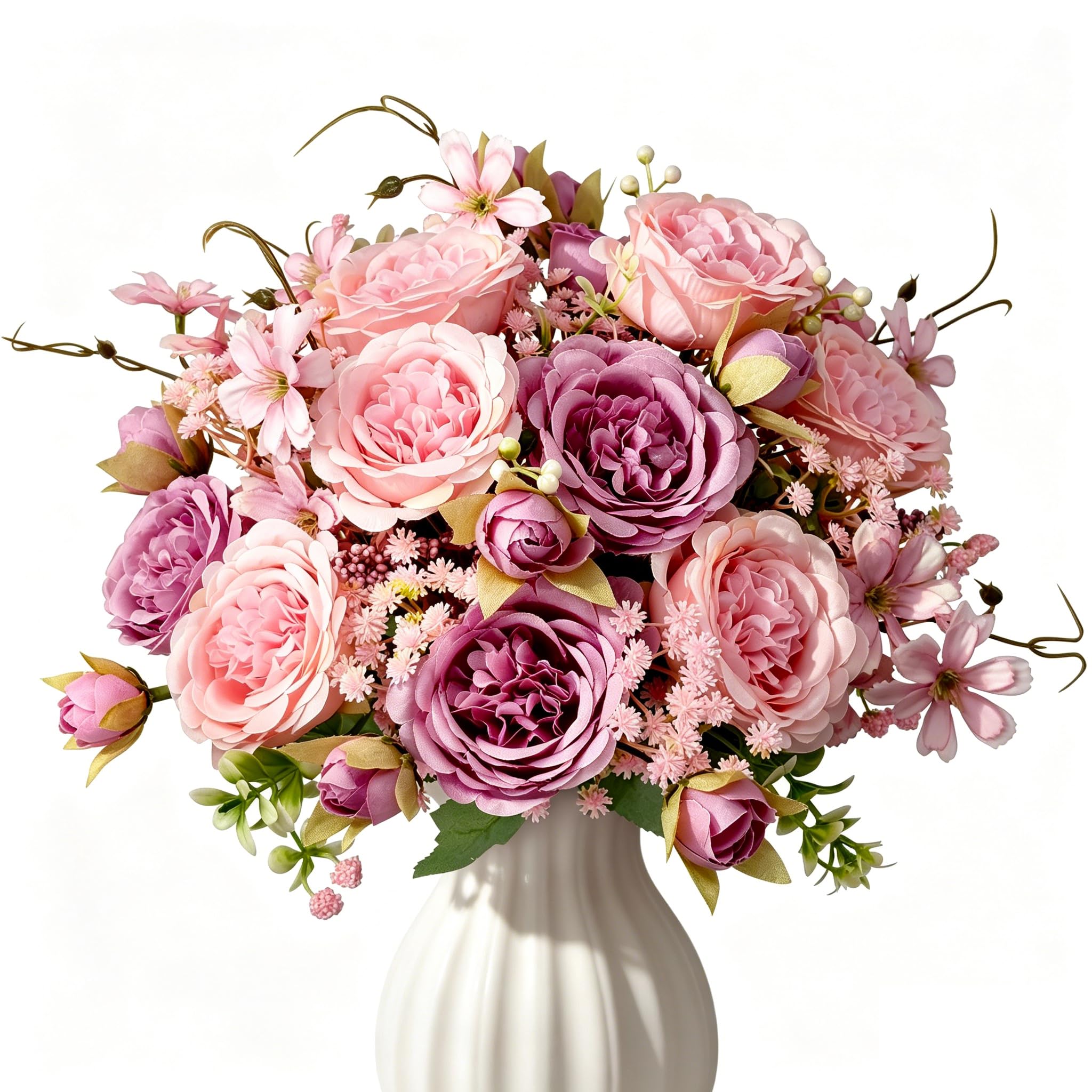 ROLLWAY 5/4 Bündel Kunstblumen wie Echt Pfingstrosen Künstlich Seidenblumen Groß 51cm, Künstliche Blumen Ranunkeln Künstlich Pfingstrose Kunst Blumen Künstlicher Blumenstrauss