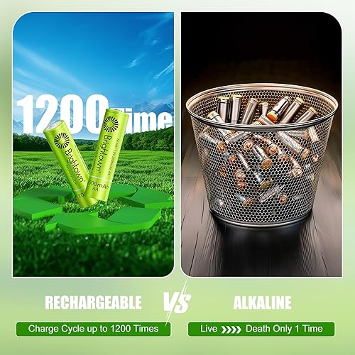 Vista 4 de Brightown Paquete de 4 pilas AA de 2000 mAh y 4 pilas recargables AAA de 1000 mAh, batería de alta capacidad NiMH de 1.2 V, ideal para luces solares