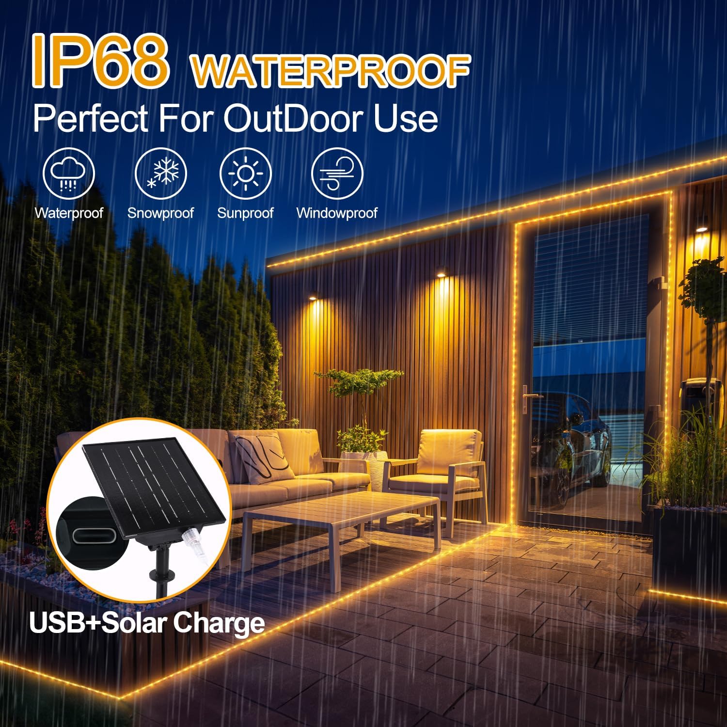 OMIKA 100ft 1200 LEDs Solar Rope Lights, USB Charging, 20 Lighting Modes, Dimmable Timer Remote Control, IP68 Waterproof for Outdoor Trees, Parties, Gardens, Weddings, Christmas Decorations