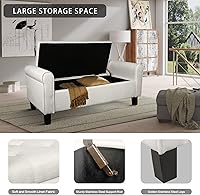 Vista 3 de Babion Banco otomano de almacenamiento con brazos, banco de extremo de cama para dormitorio, banco de almacenamiento con botones para entrada, sala