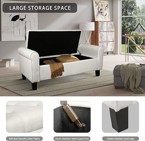 Miniatura 3 de Banco otomano de almacenamiento con brazos, banco de terciopelo para dormitorio, banco de almacenamiento con botones para entrada, sala de estar,