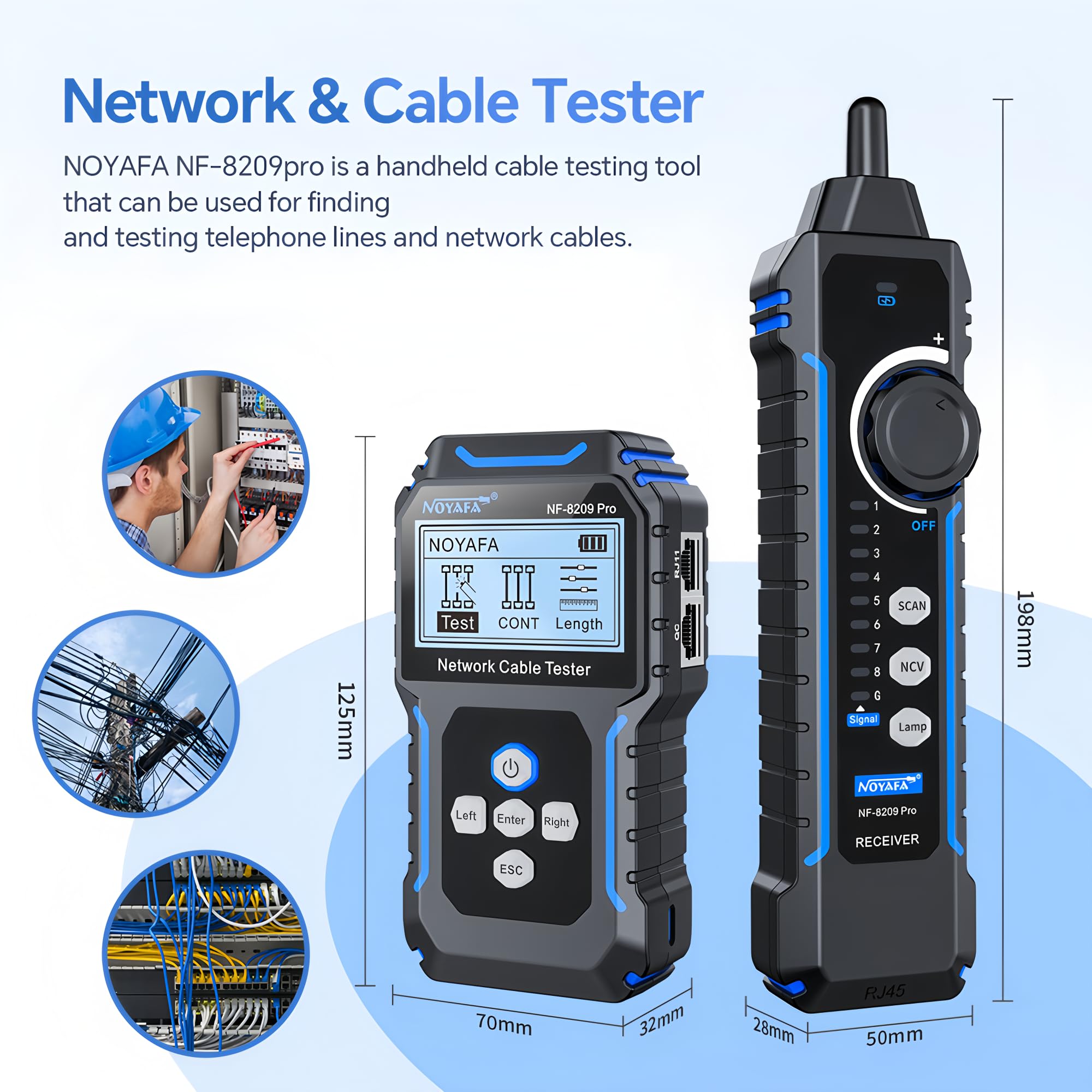 NF-8209 Profi Fortgeschrittener Netzwerkkabeltester mit POE NCV, Multifunktionaler Leitungsverfolger, POE-Leitungsprüfer, All-in-One-Netzwerktool