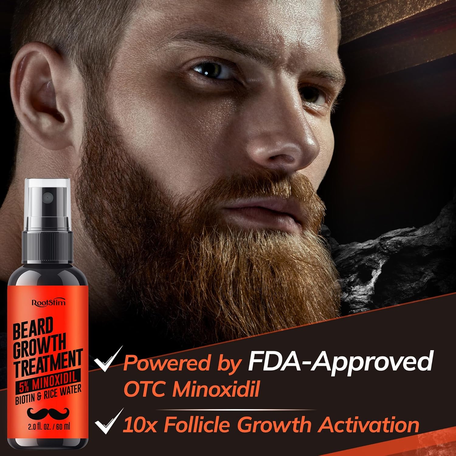 5% Minoxidil Beard Growth Serum for Men: 2-Pack Minoxidil Hair Regrowth Spray with Biotin & Rice Water - Extra Strength Beard Oil for Faster Thicker and Fuller Beard Growth - 4.06 Fl Oz