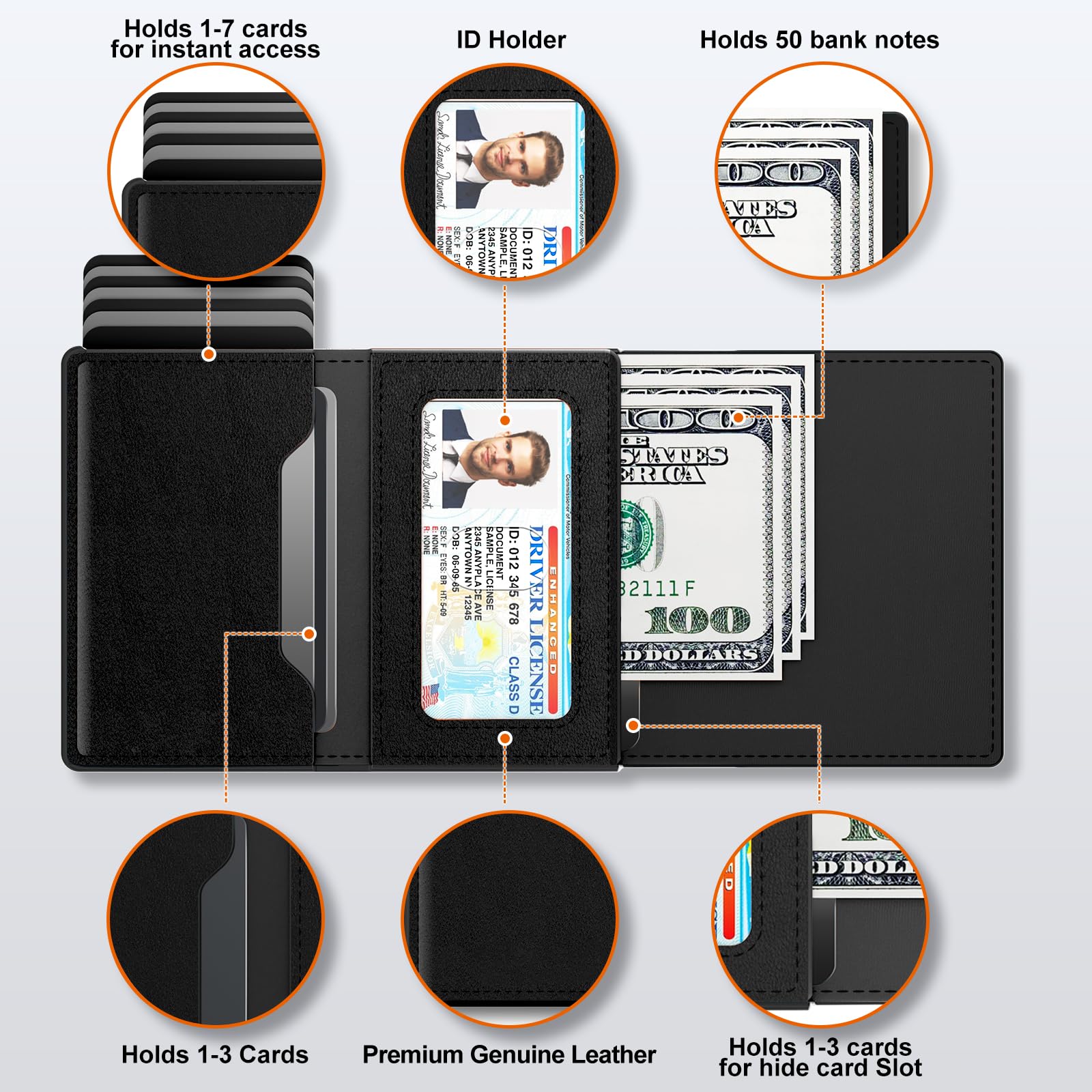 Portafoglio AirTag Uomo, Porta Carte di Credito, Blocco RFID, Portacarte Uomo Pop-up, Portafoglio Uomo Pelle Portamonete e Contanti, Capacità per 9-14 Carte | Finestra ID | Slot per Contanti