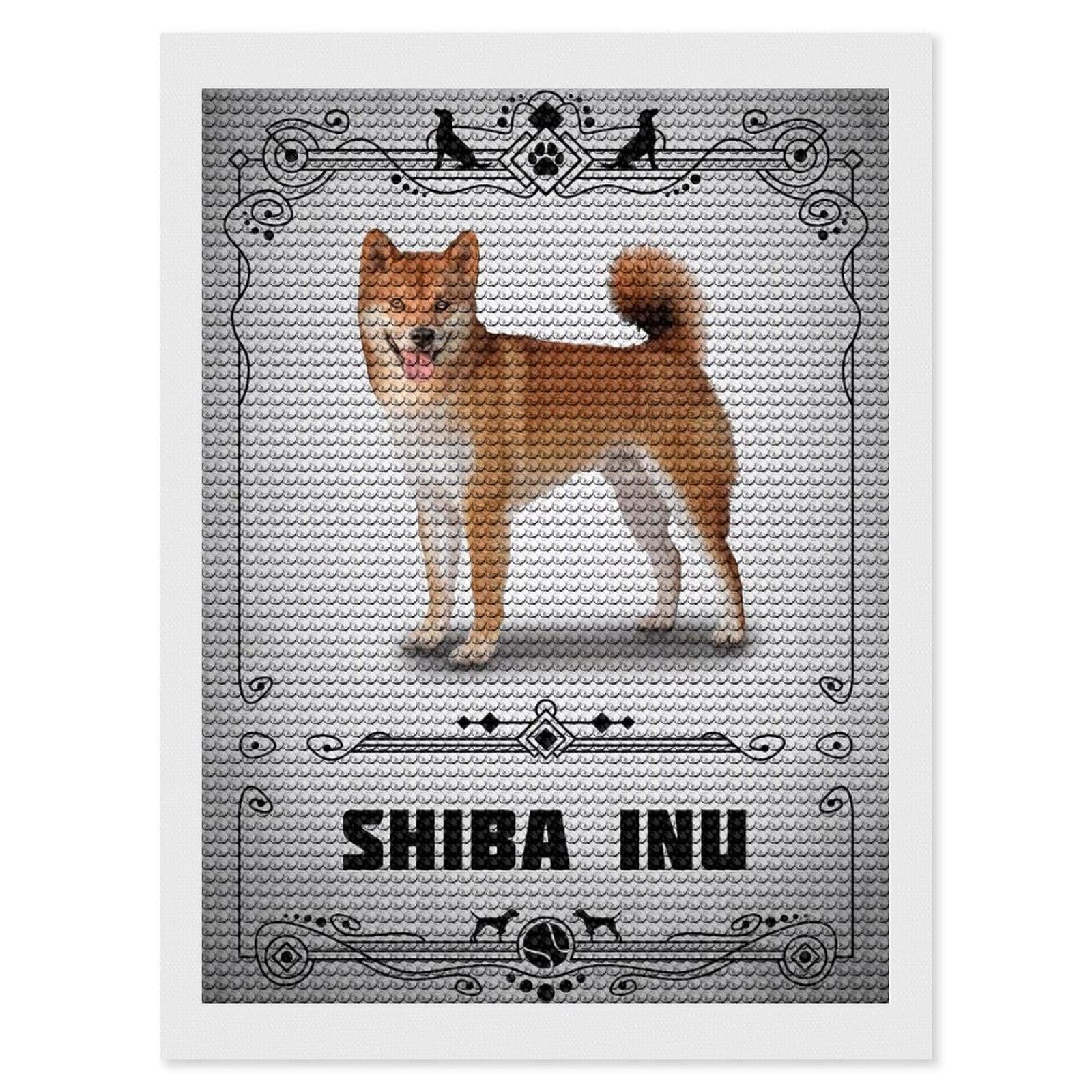 Junmoney Shiba Inu Diamond Art Kit 12"x16", Modern Decor, Farmhouse Decor, Home Wall Art, Festive Craft Gift, Handmade Wall Decor