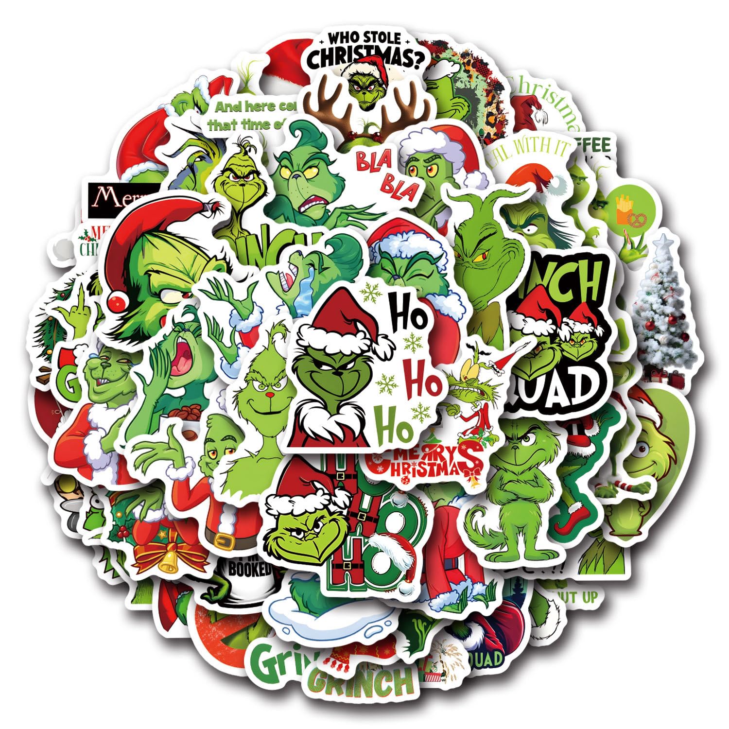 55pcs Christmas Grinches Popular Stickers for Kids, Children's Cartoon Sticker for Water Bottle,Laptop,Waterproof Vinyl Decals for Teens Girls Boys (Green-B)
