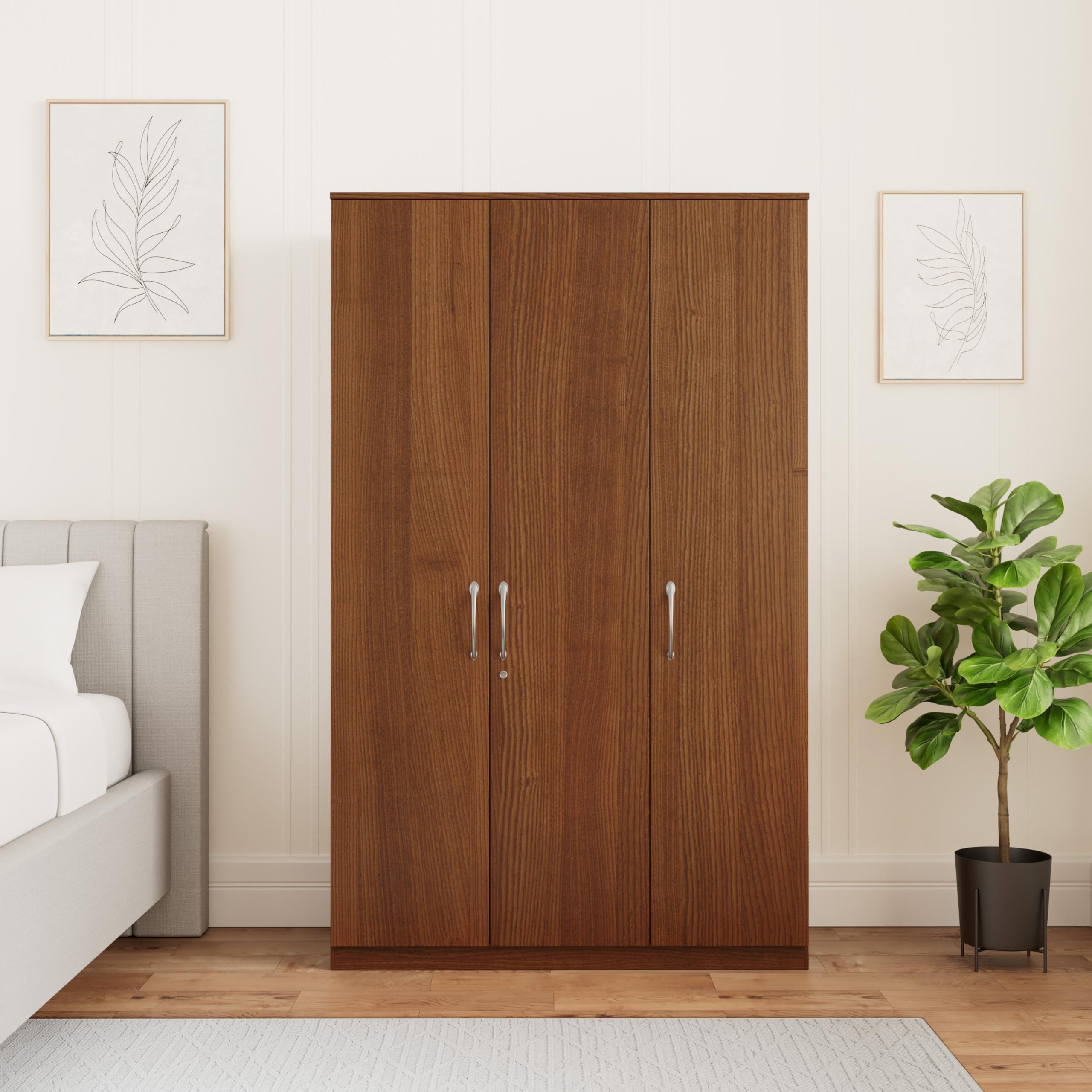 Amazon Brand - Solimo Medusa Engineered Wood 3 Door Wardrobe (Walnut Finish)-image-20