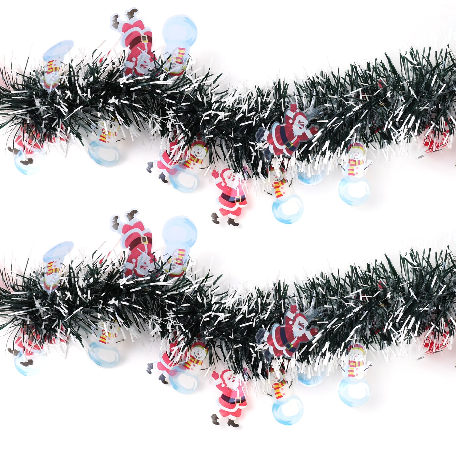 Christmas Tinsel Garland with Lights, Xmas Thick Garlands with Santa Xmas Tinsel Hanging Decoration for Christmas Tree Wall Stairs Fireplace Decor Indoor Outdoor Party Supplies F4-SDMTCD