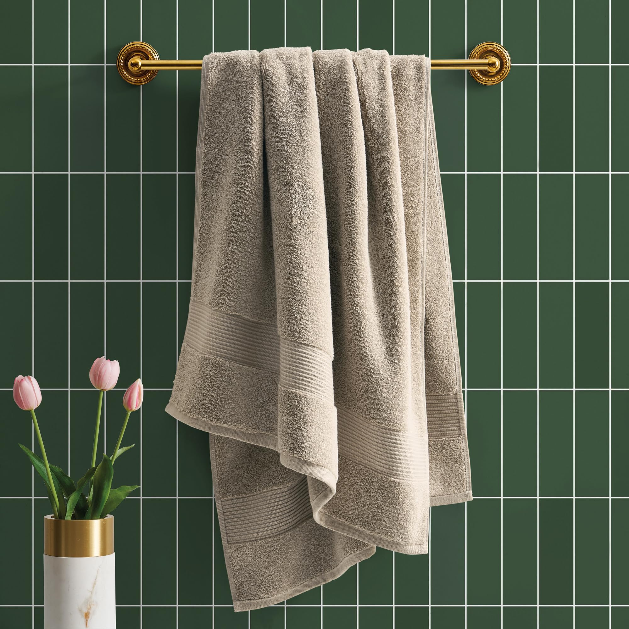 Ted Baker Bath Towel - 1 Piece - 100% Cotton - Soft, Highly Absorbent, 30" x 56", Tan Beige