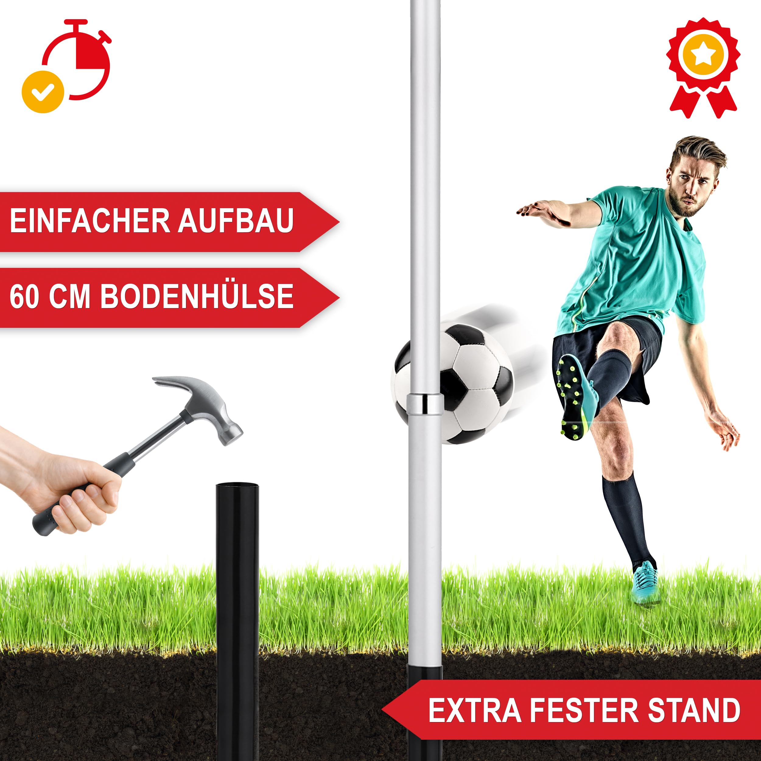 Onbest Premium Fahnenmast, Flaggenmast – Alu Teleskopstange – höhenverstellbar – Fahnenmast im Set inkl. Zwei Flaggen, Bodenhülse – ideal für den Garten, Balkon, Deutschland Flagge
