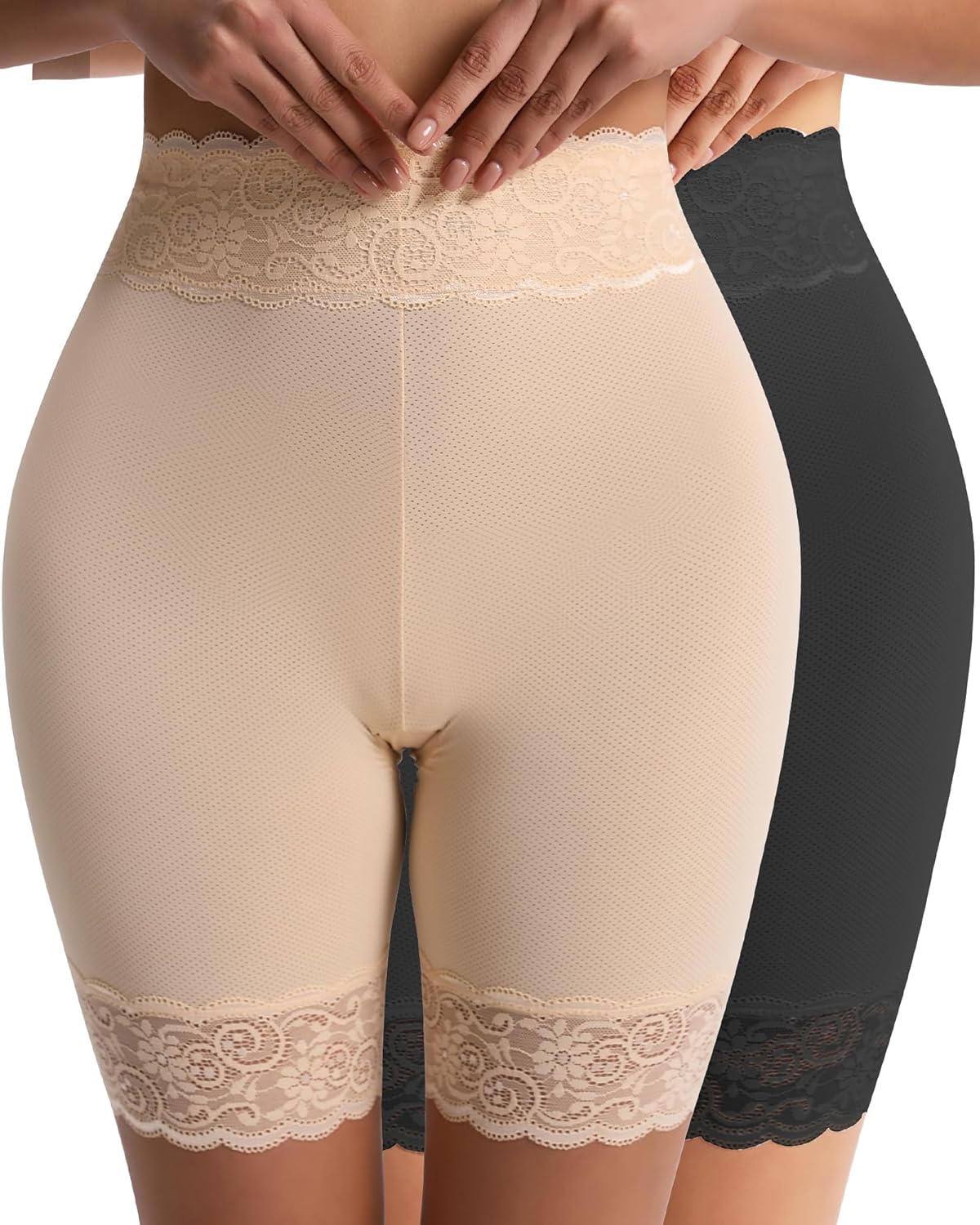 Women's Slip Shorts for Under Dresses Cooling Anti Chafing High Waisted Underwear,Seamless Lace Shorts Under Skirts