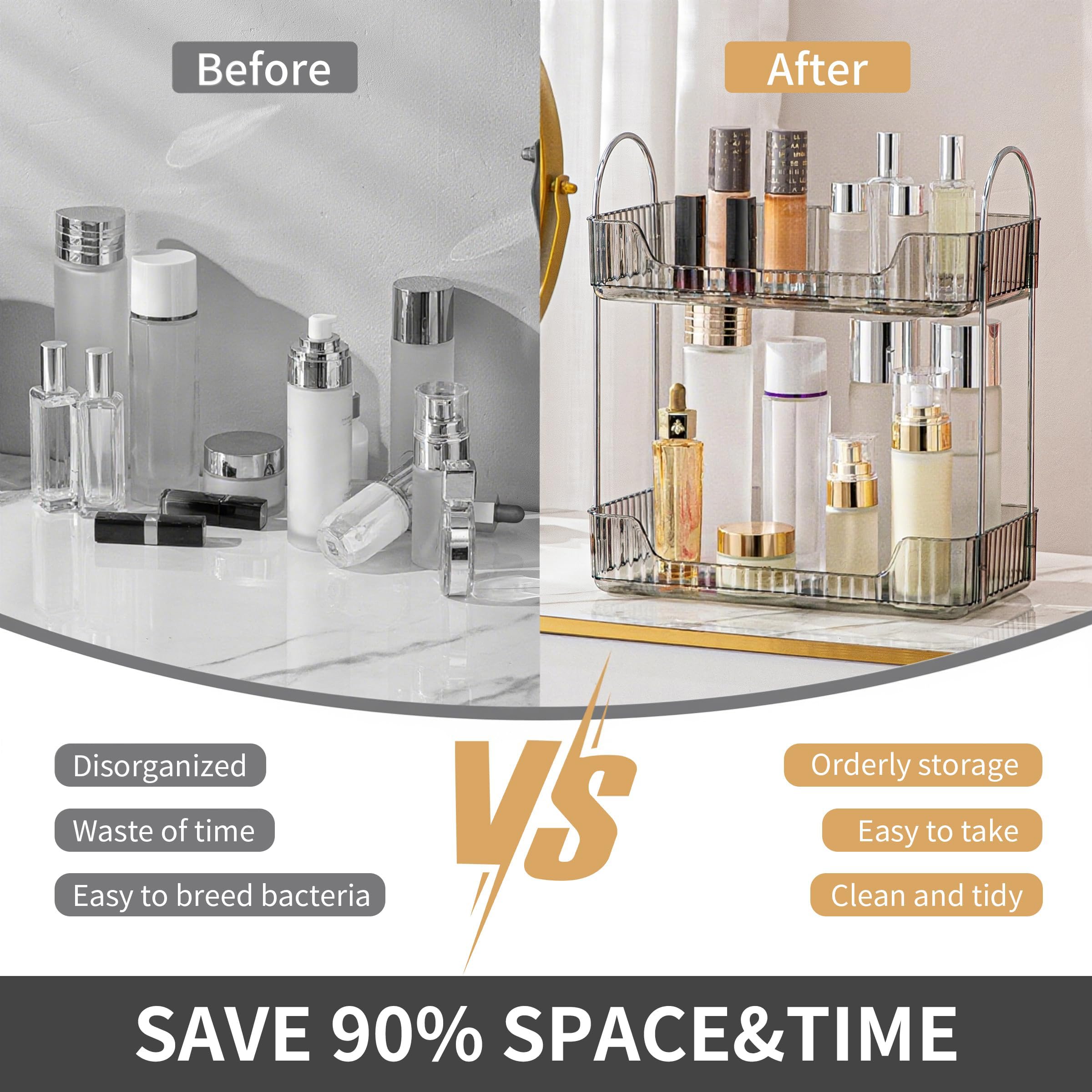 YCIA&DONE Organizador de baño, almacenamiento de maquillaje, estante de bandeja de cosméticos para el cuidado de la piel, estante para perfume para mostrador de tocador, gran capacidad, fácil de
