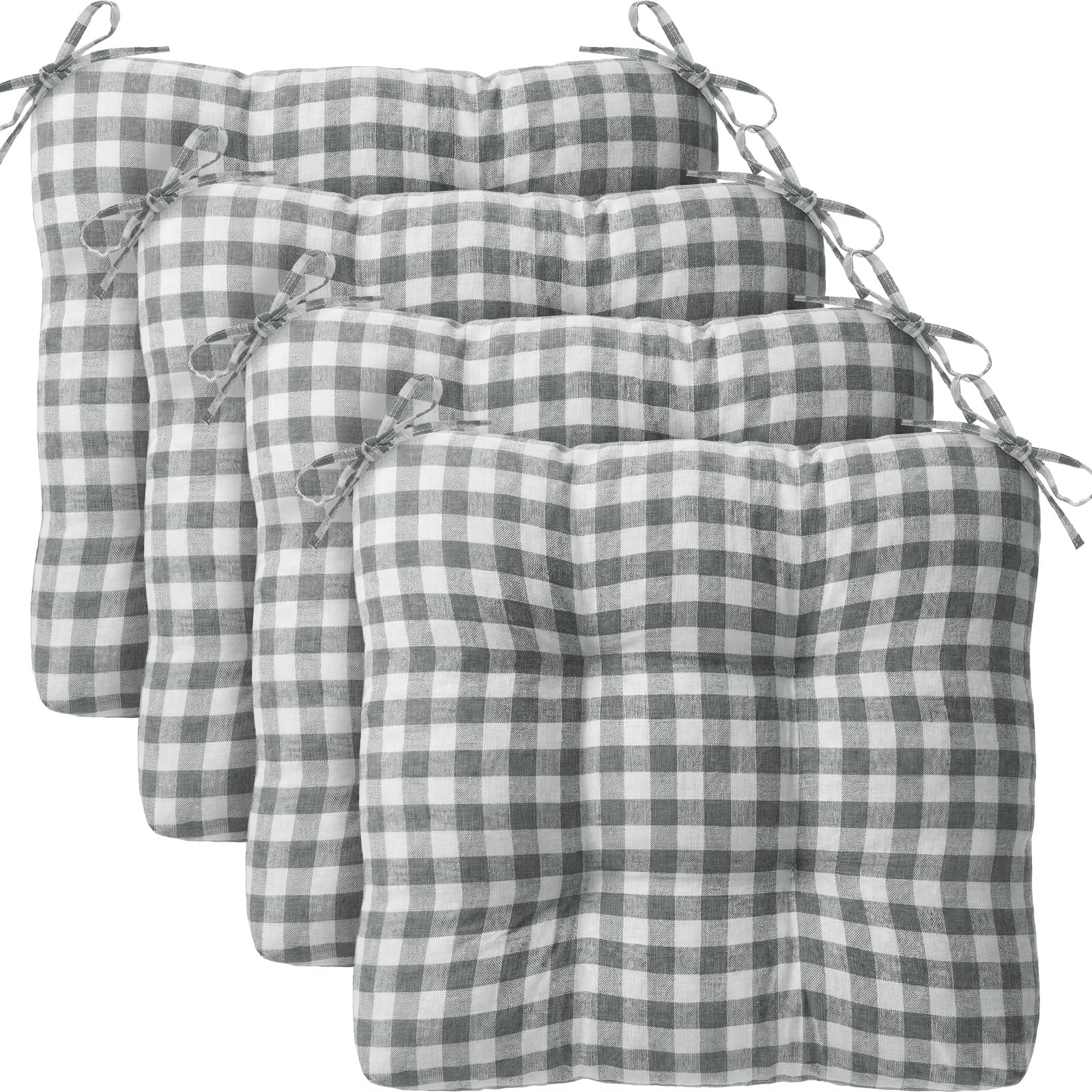 Geetery 4 Pack Chair Cushions, 16" x 15",Gray and White,Plaid