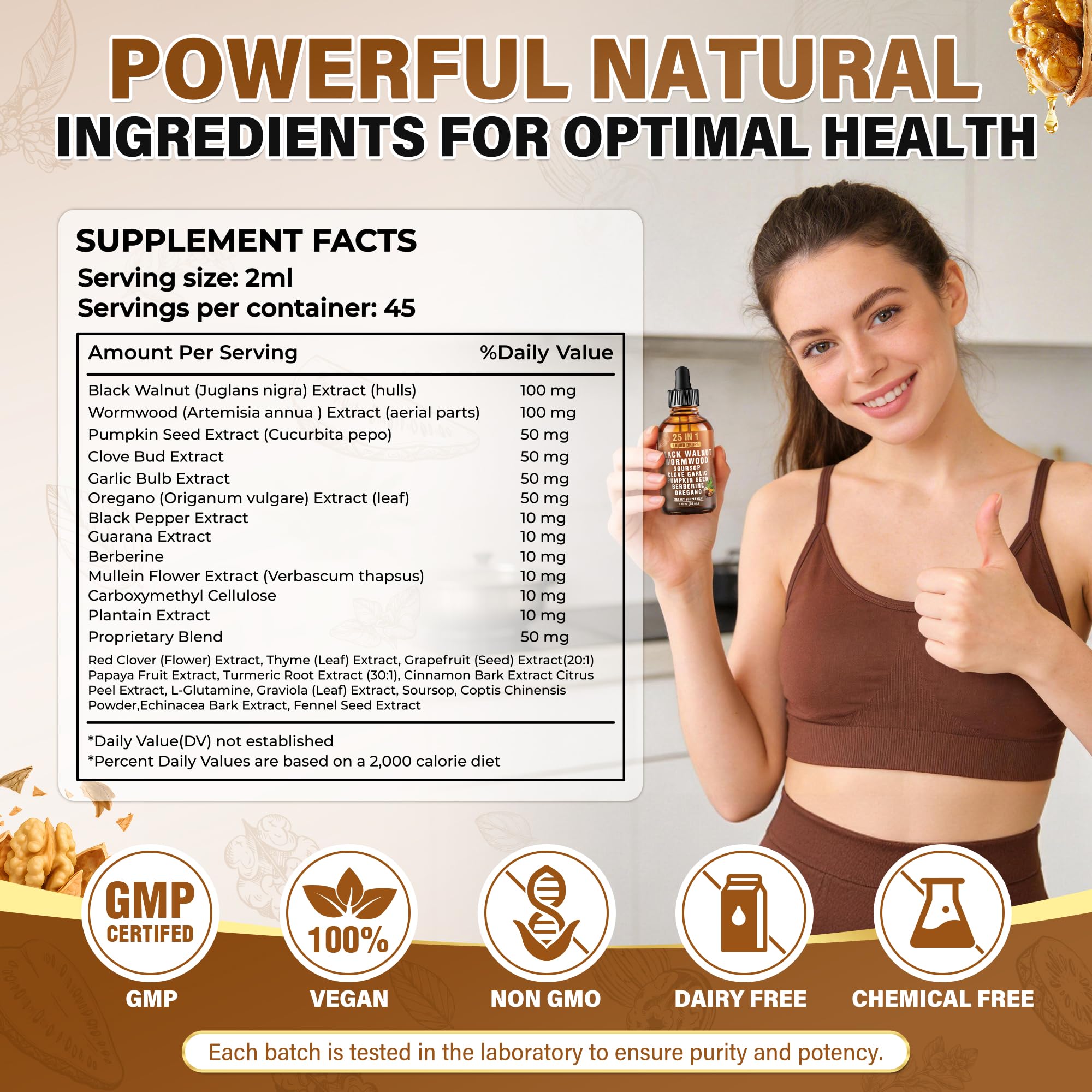 25-in-1 Liposomal Wormwood Black Walnut Cleanse Drops with Clove, Garlic, Pumpkin Seed, Oregano & Berberine | Gut & Digestive Support | 98% Bioavailability | Gentle Intestinal Formula - 90ml — Amazon image 2