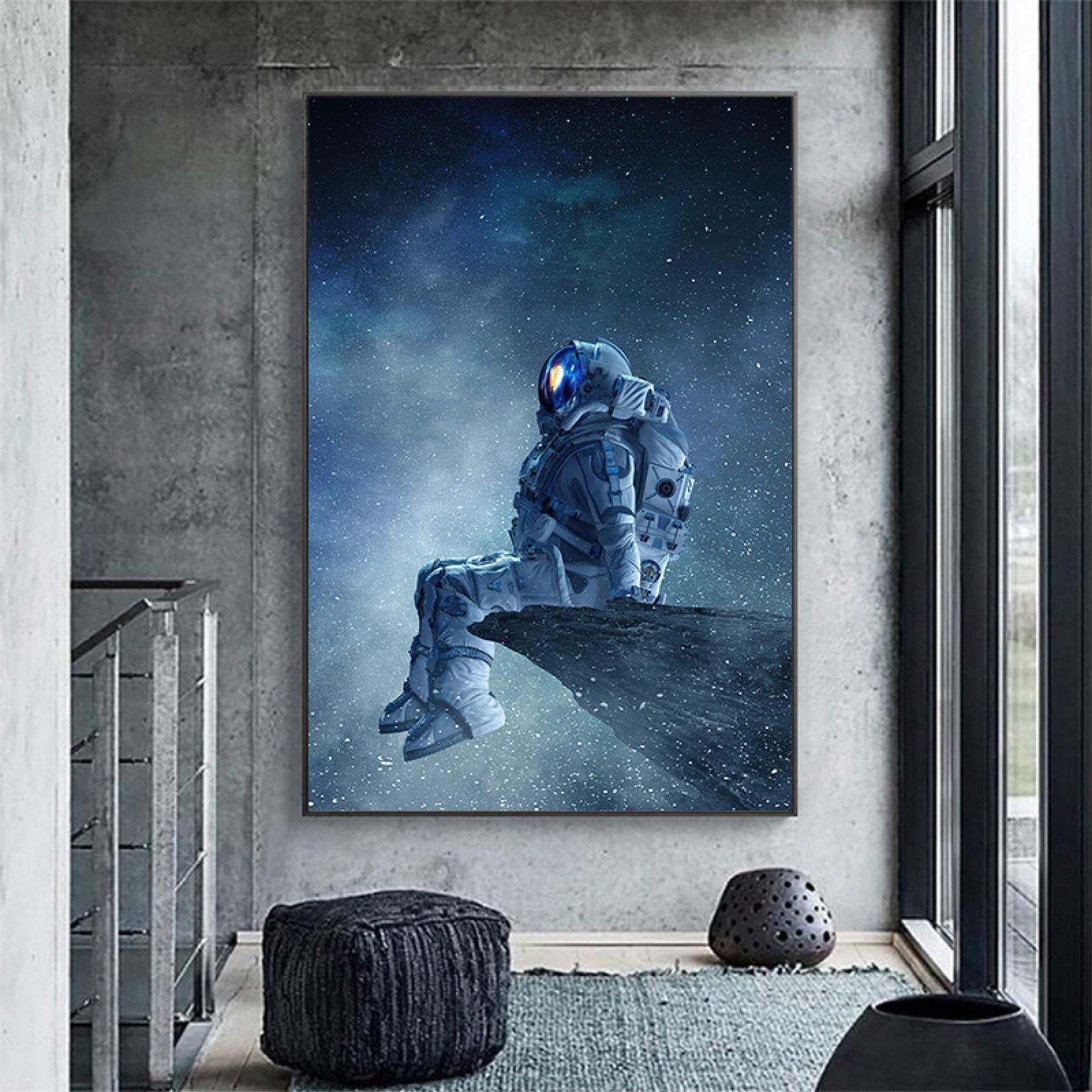 Amazon.co.jp: 宇宙に座っている孤独な宇宙飛行士の絵画ポスターと