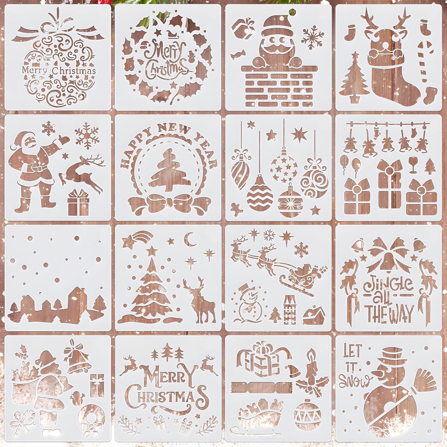 Amazon.com : Obookey 16PCS Christmas Stencils for Painting on Walls ...