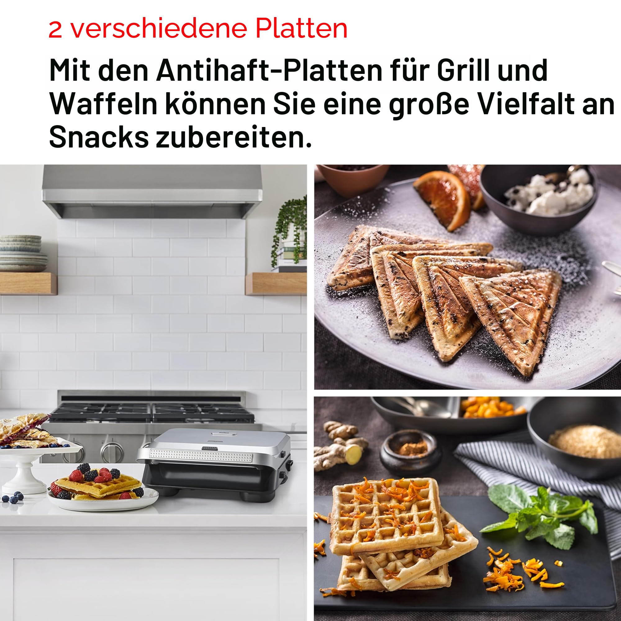 Braun SnackMaker 5 – 2-in-1 Sandwichmaker und Waffeleisen mit Wechselplatten, spülmaschinengeeignet, Aluminiumguss, 800 W, Silber (SM5005)