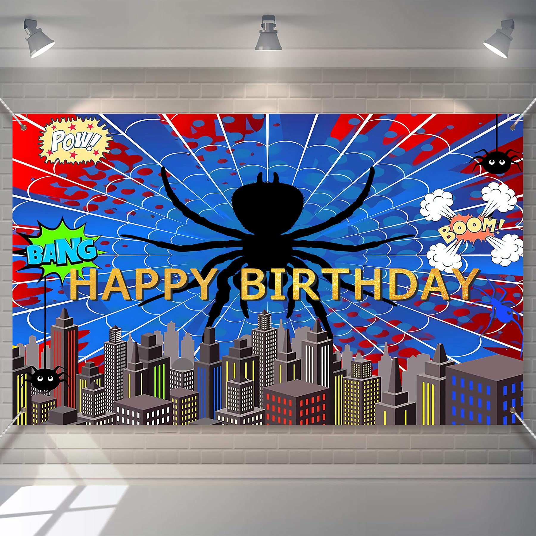 Red Blue Spider Web Superhero Photo Backdrop Banner 71x43 Inch Vibrant Polyester Spider Web Decoration Background for Boys Men Birthday, Baby Shower Bday Table Prop,Spider-Themed Party Decor