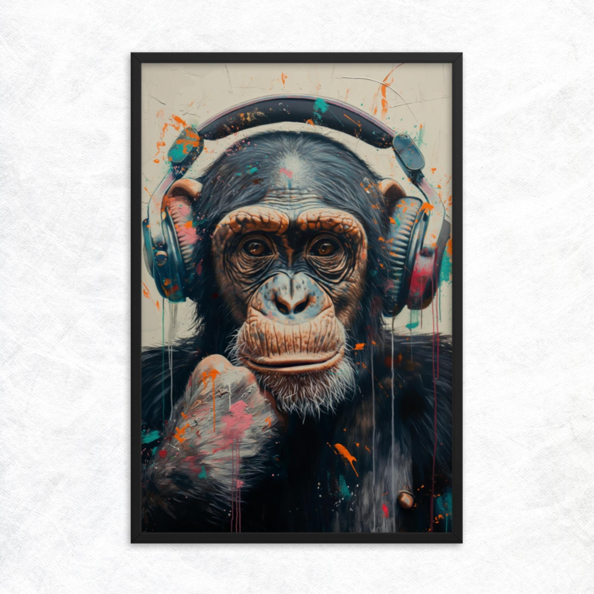 TONGYINLI DJ Monkey Art Poster Print: Graffiti Music Wall Pictures, Abstract Animal Canvas Painting for Living Room Home Decor(70x110cm/Frameless)