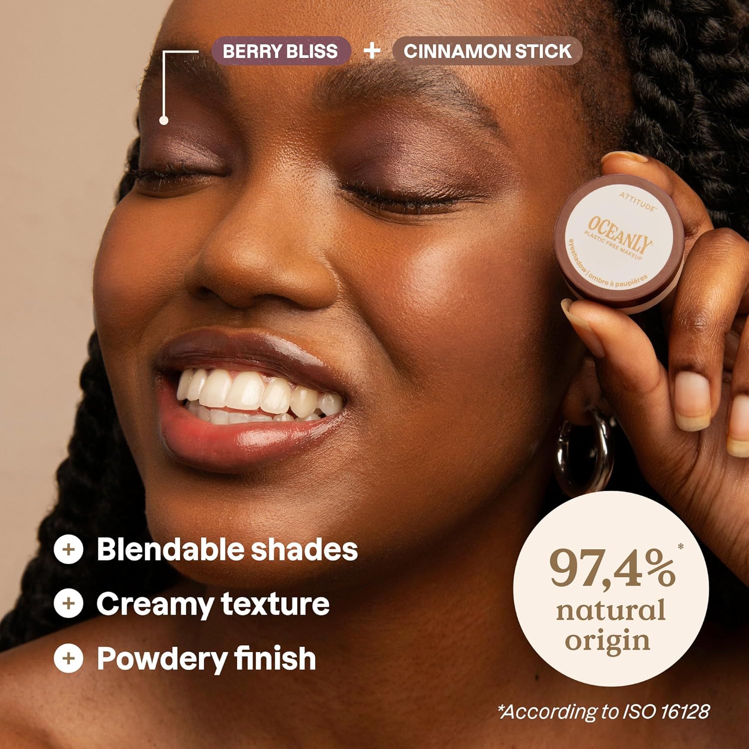 ATTITUDE Oceanly Eyeshadow, EWG Verified, Single Shimmer Cream Eyeshadow, Plastic-Free, Vegan Beauty and Makeup, Berry Bliss, 0.16 Fl Oz - Image 2