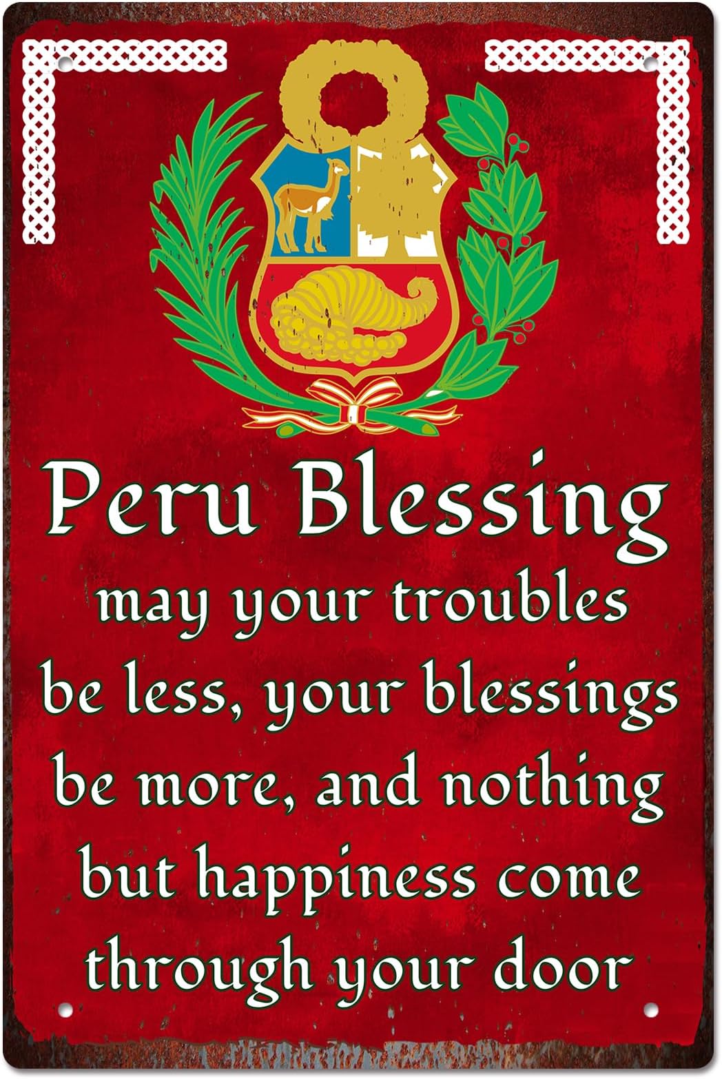 AOKDEER Peru Blessing Metal Signs, Unique Peruvian Inspired Wall Art, Peru Blessings Inspirational Sign for Home, Unusual Gift for Family and Friends, Peruvian Gifts 8x12 Inch