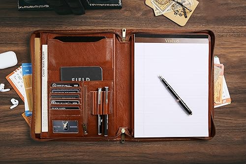 Miniatura 7 de Organizador de cuero genuino hecho a mano para IPaddocumento, portafolio de negocios con soporte para bloc de notas de cuero A4, carpeta compacta de