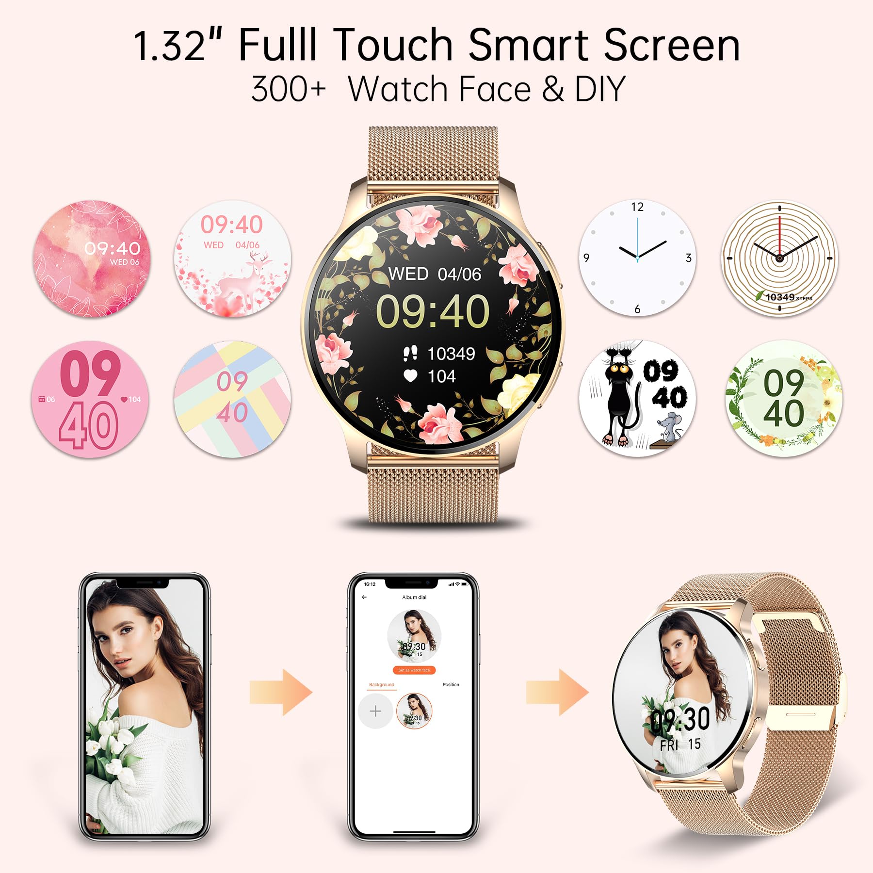 Smartwatch Donna Chiamata Bluetooth e Risposta, Orologio Digitale Donna con Sonno Cardiofrequenzimetro, 20 Sportivo Orologio Fitness Tracker Cronometro Contapassi, Impermeabile Smart Watch Android iOS