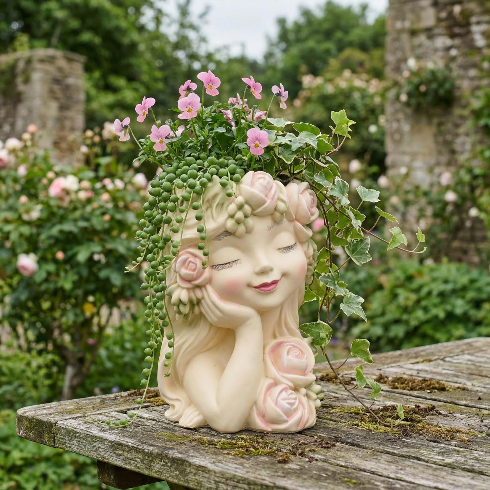 Elenon Maceta de cara para suculentas para interiores y exteriores con agujero de drenaje, decoración única para el hogar y jardín, maceta de resina, bonita maceta de tortuga, idea de regalo para los