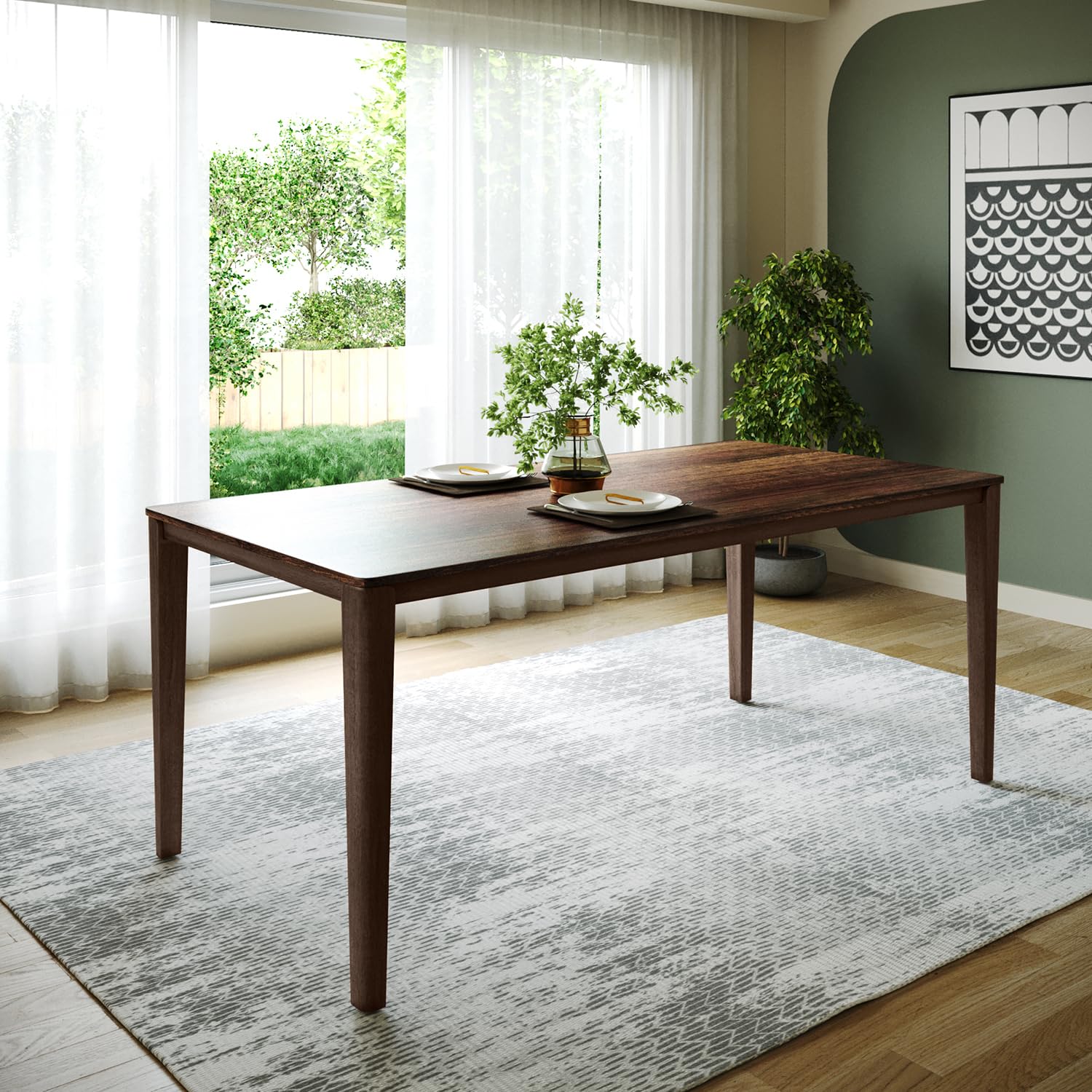 Interio by Godrej Atlantis Solidwood 6-Seater Dining Table, Walnut Finish, 1-Year Warranty-image-18