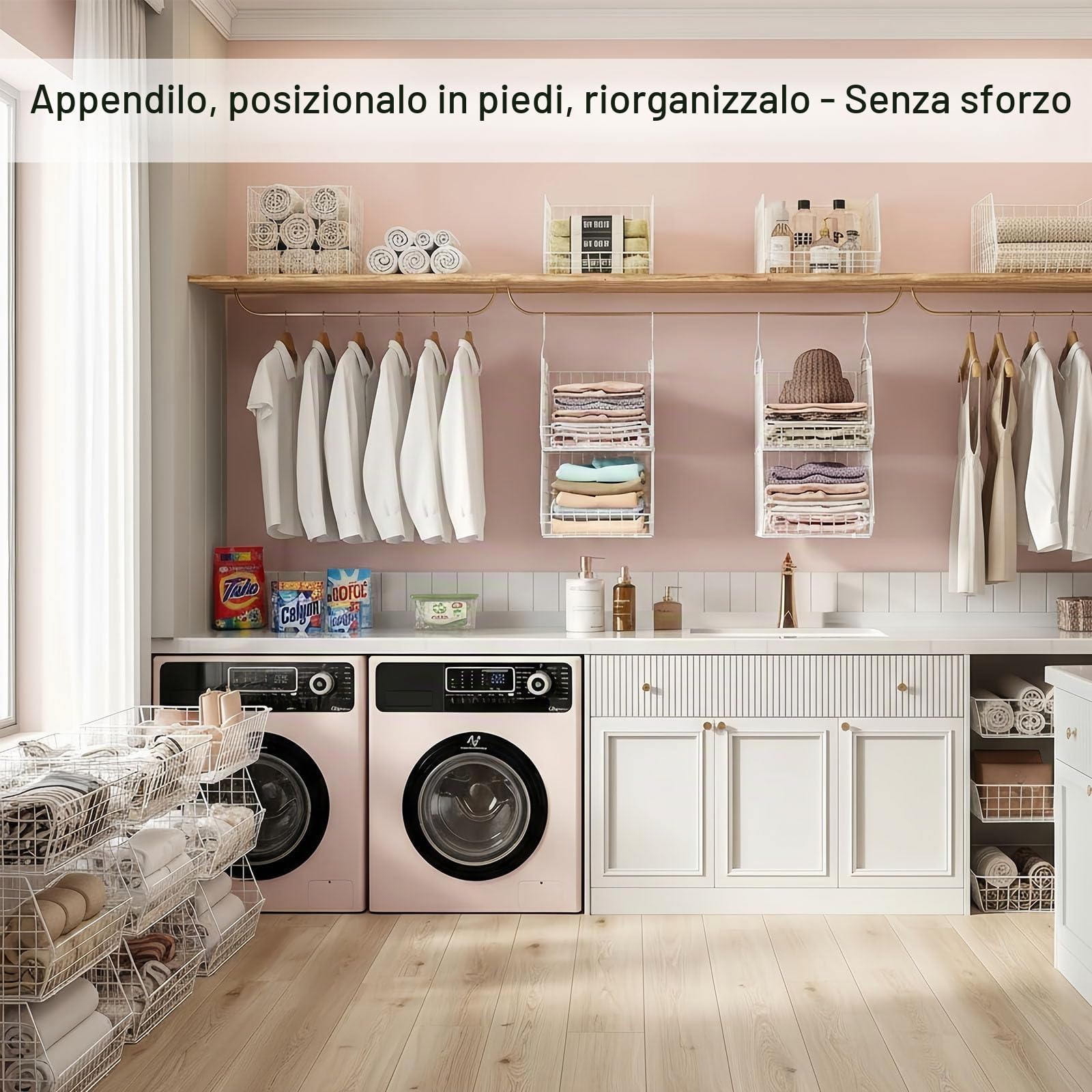 Organizer da appendere a 6 ripiani, in metallo robusto, facile da installare, per vestiti, maglioni, scarpe, borse, accessori (bianco)