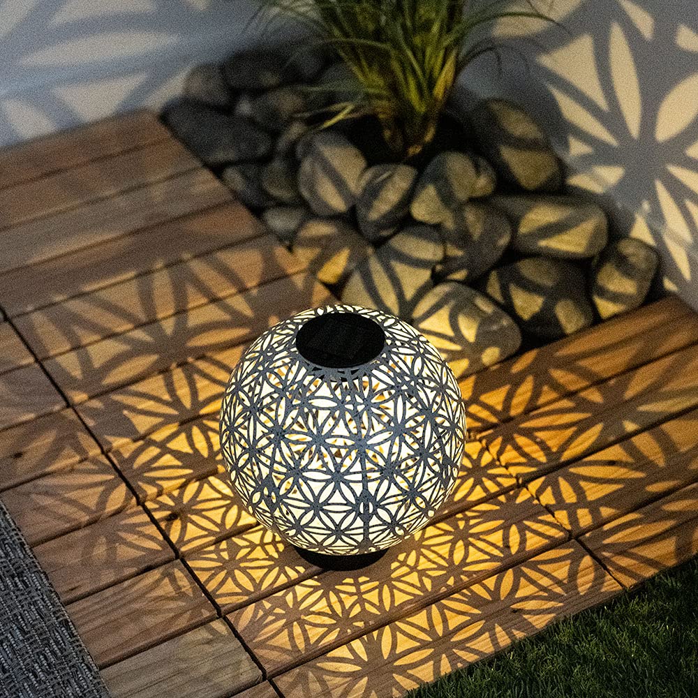 Kugelsolarleuchten für Außen Solarlampe orientalische Kugel LED Gartenkugeln Solar, Beton Optik in weiß Lichteffekt, 1x LED warmweiß, DxH 20x21 cm