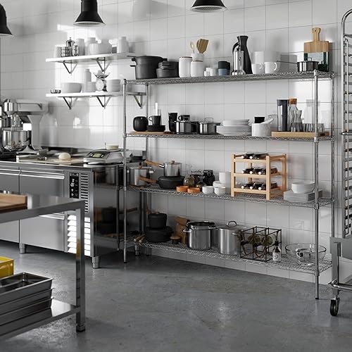 Miniatura 63 de Kit de estantería de alambre cromado de 4 niveles de 24 pulgadas de profundidad x 24 pulgadas de ancho x 64 pulgadas de alto Unidad de estante