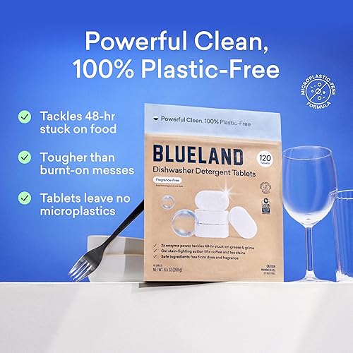 Miniatura 2 de BLUELAND Tabletas de detergente para lavavajillas sin plástico, 120 unidades, sin perfume