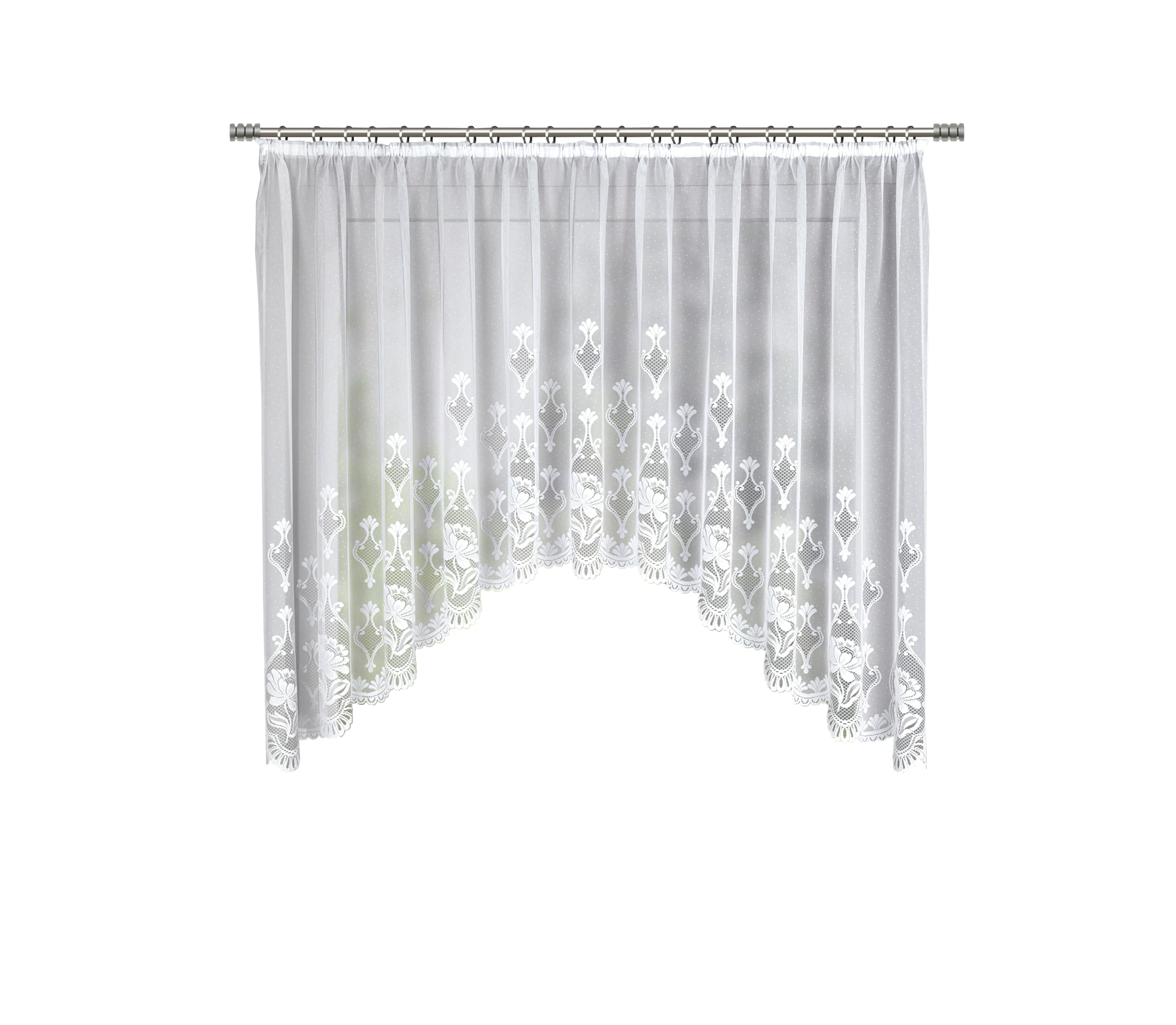 Sehlbach Bogenstore mit Kräuselband, Jacquard Blumenoranemente, Weiß, 300 x 145 cm Gardinen, Elegantes Design, Natürliche Atmosphäre, Einfaches Dekorieren, Stilvolle Akzente