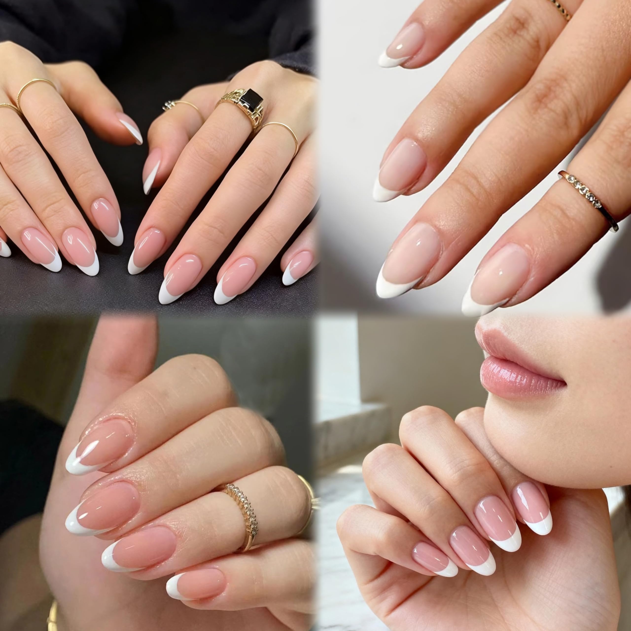 240 sztuk sztucznych paznokci do naklejenia, migdałowe, francuskie, krótkie, sztuczne paznokcie, zestaw z 2 pisakami do paznokci – Full Cover Fake Nail Gel naturalny i przyjemny do paznokci (Almond