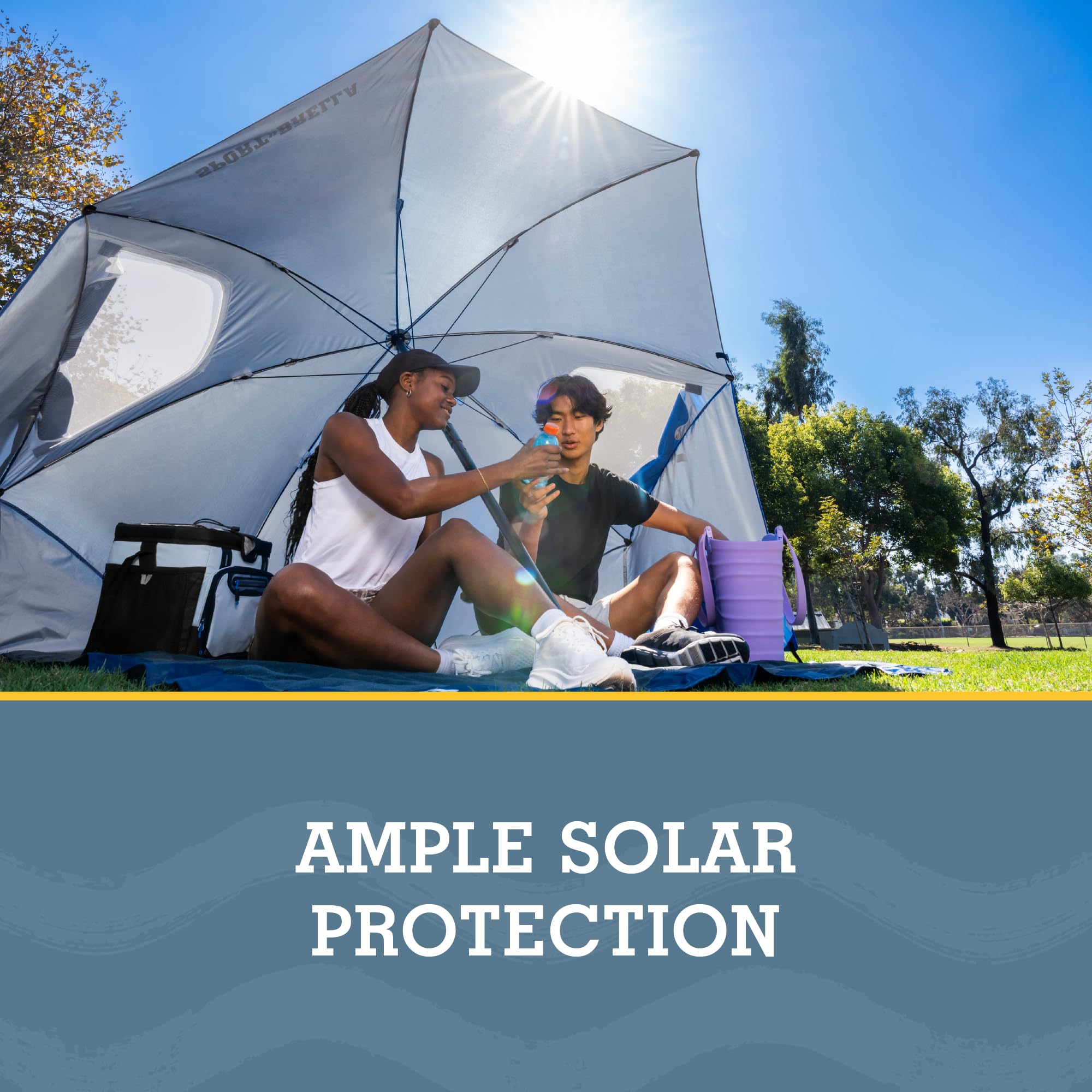Sport-Brella Premiere UPF 50+ Umbrella Shelter for Sun and Rain Protection (8-Foot), Premiere Blue