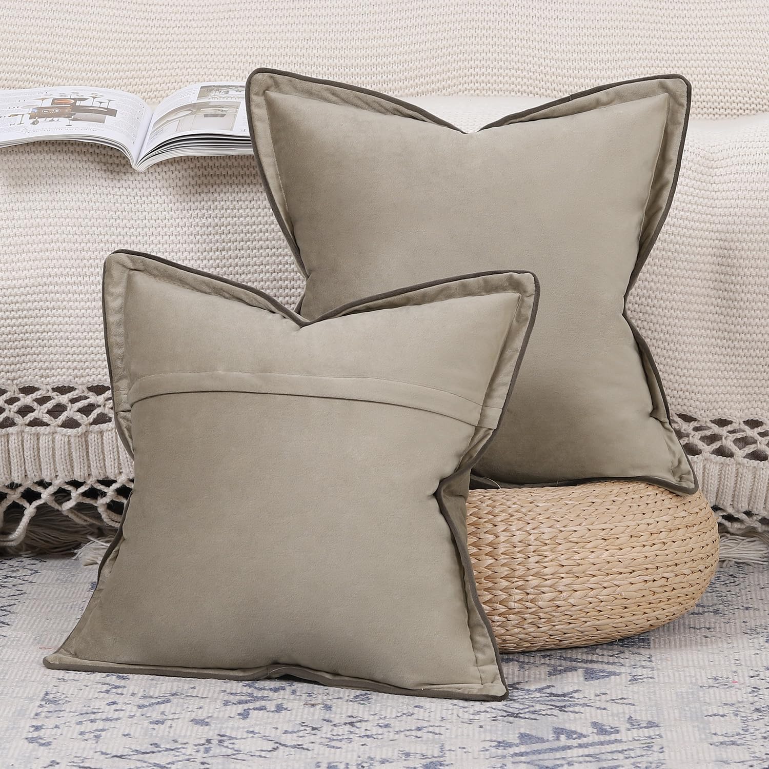 Madizz Set of 2 Velvet Fringed Throw Pillow Covers 20x20 inch, 50x50 cm - Image 2