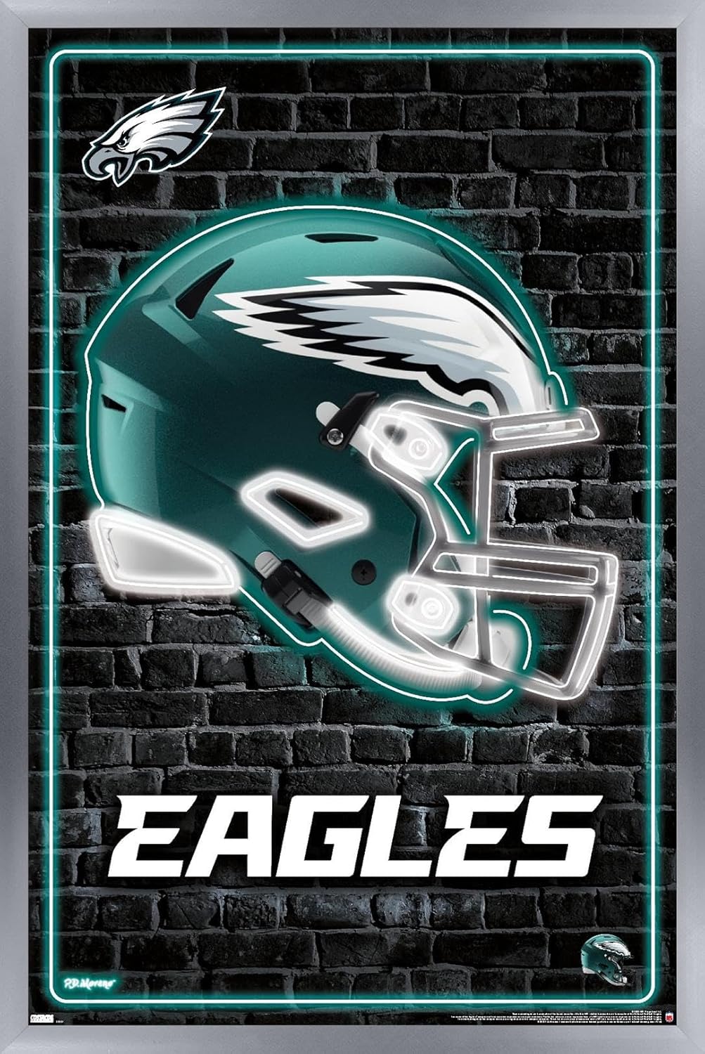 NFL Philadelphia Eagles - Neon Helmet 23 Wall Poster, 34L" x 22.4W", Silver Framed Version