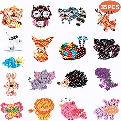 Miniatura 8 de UIUIX - Kit de pintura de diamantes 5D para niños, kit de 35 piezas de pintura de diamantes por números, kits de manualidades para niños