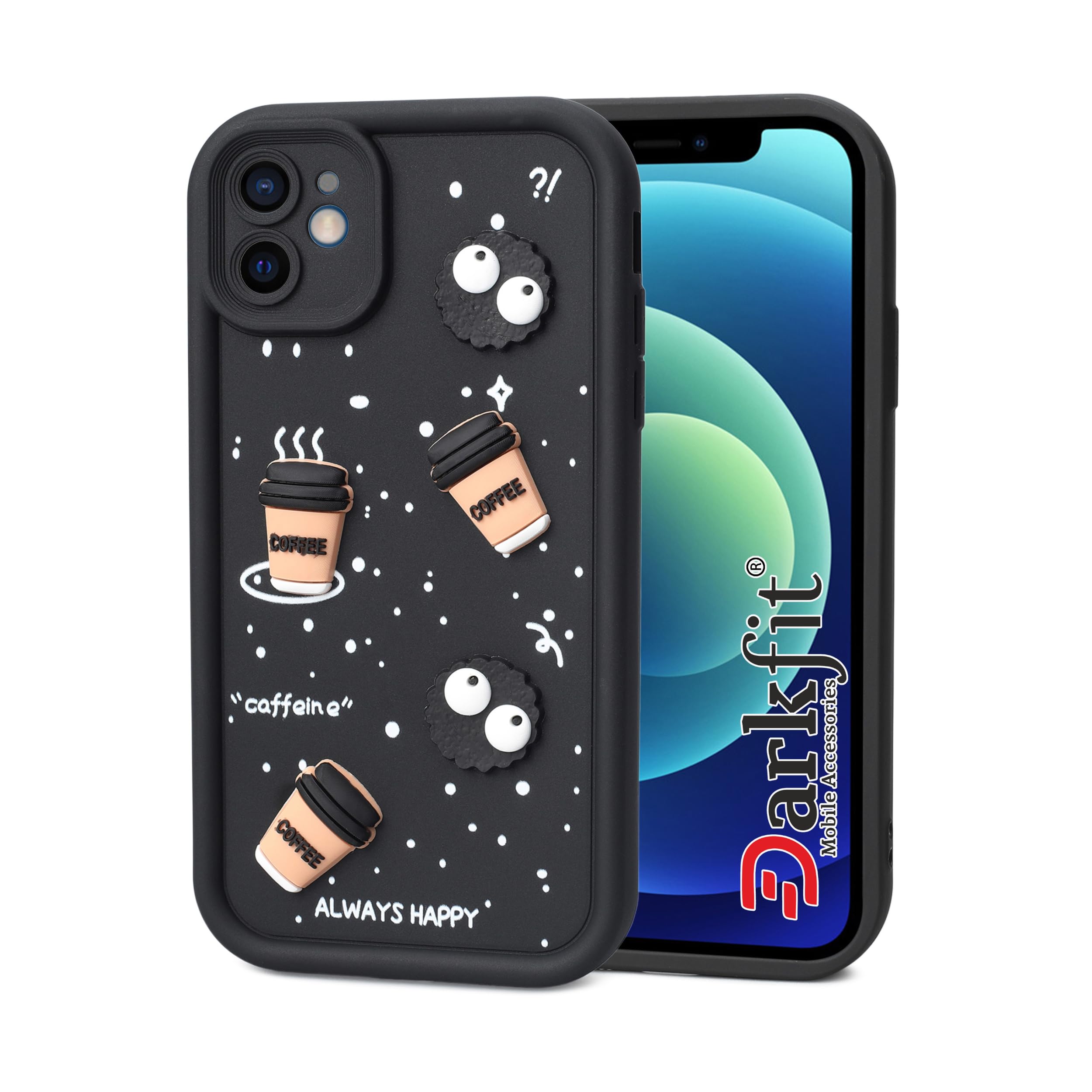 DARKFIT Back Case Cover Compatible for iPhone 12 Mini | Cute Fun Cartoon 3D Ball Coffee Silicone Case | Body Protection | Camera Protection | Shock Proof | Colour Black | (B0DDCMLCP8) Amazon Price History, Amazon Price Tracker